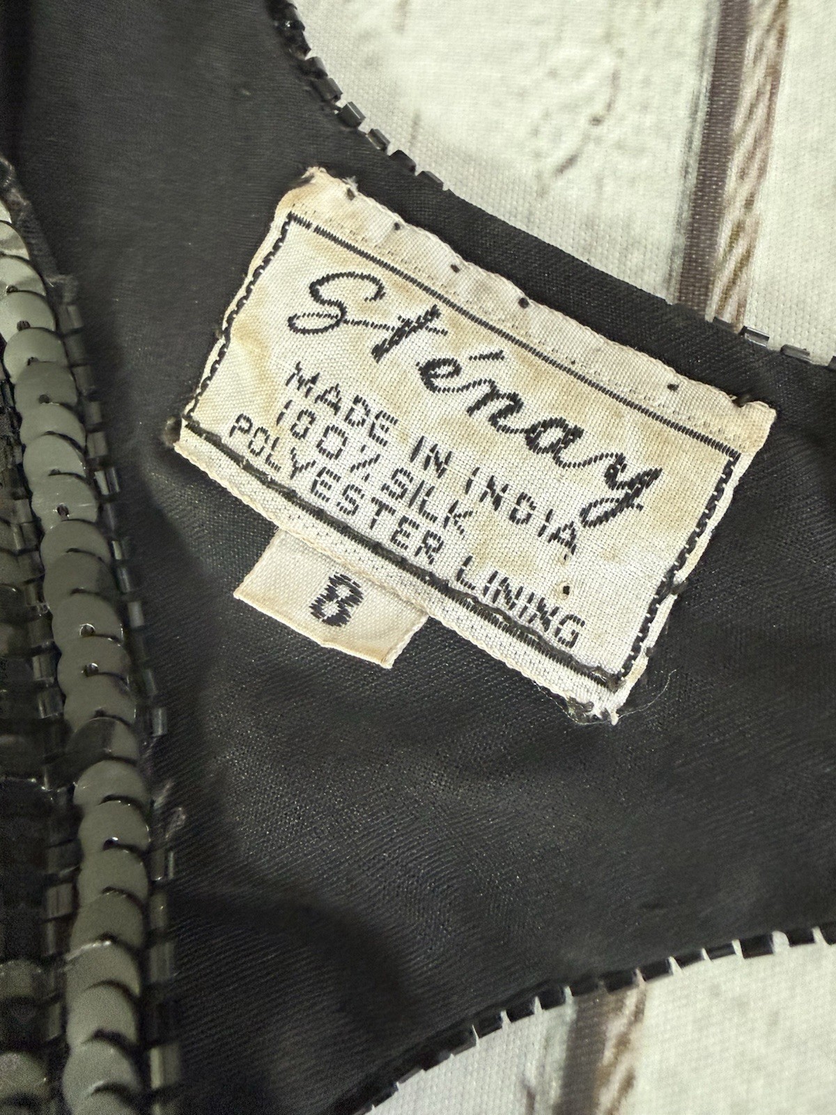 Vintage Stenay Silk Black Beaded Formal Cocktail Dress Art Deco Size 8 ***Flaws