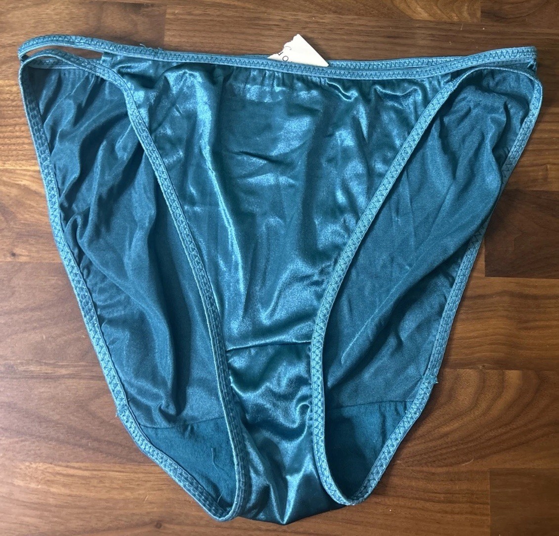 Vtg Second Skin Panties Double String 7/L Hi Cut Satin Nylon NWT Shiny Glossy
