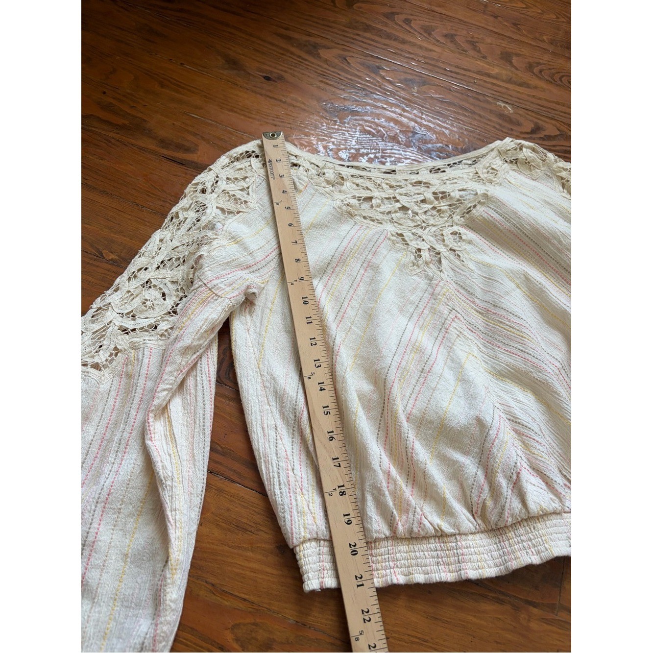 Free People Floating Memories Blouse Retro Crochet Lace Ivory size L Boho