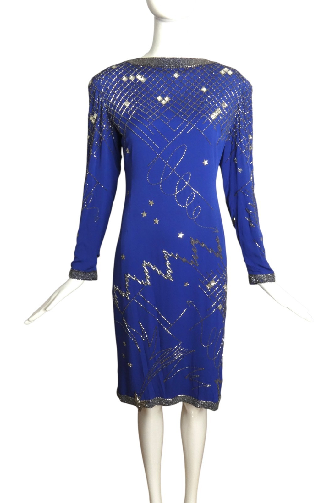 FABRICE – 1980s Beaded Silk Cocktail Dress, Size 8