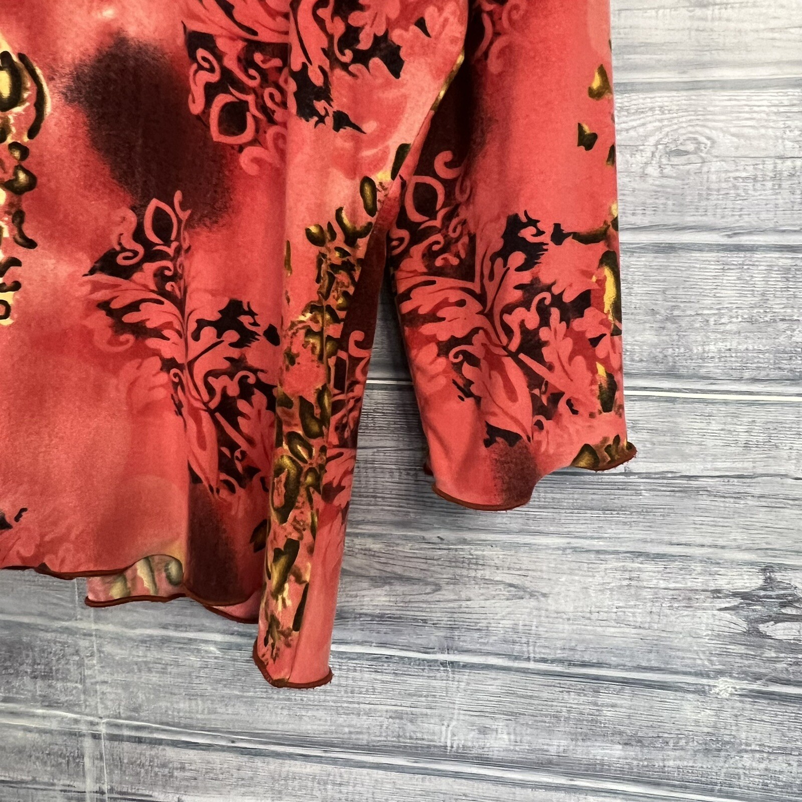 Vintage 70s Kenneth Jay Lane Size L Large Blouse Orange Red Cheetah Women