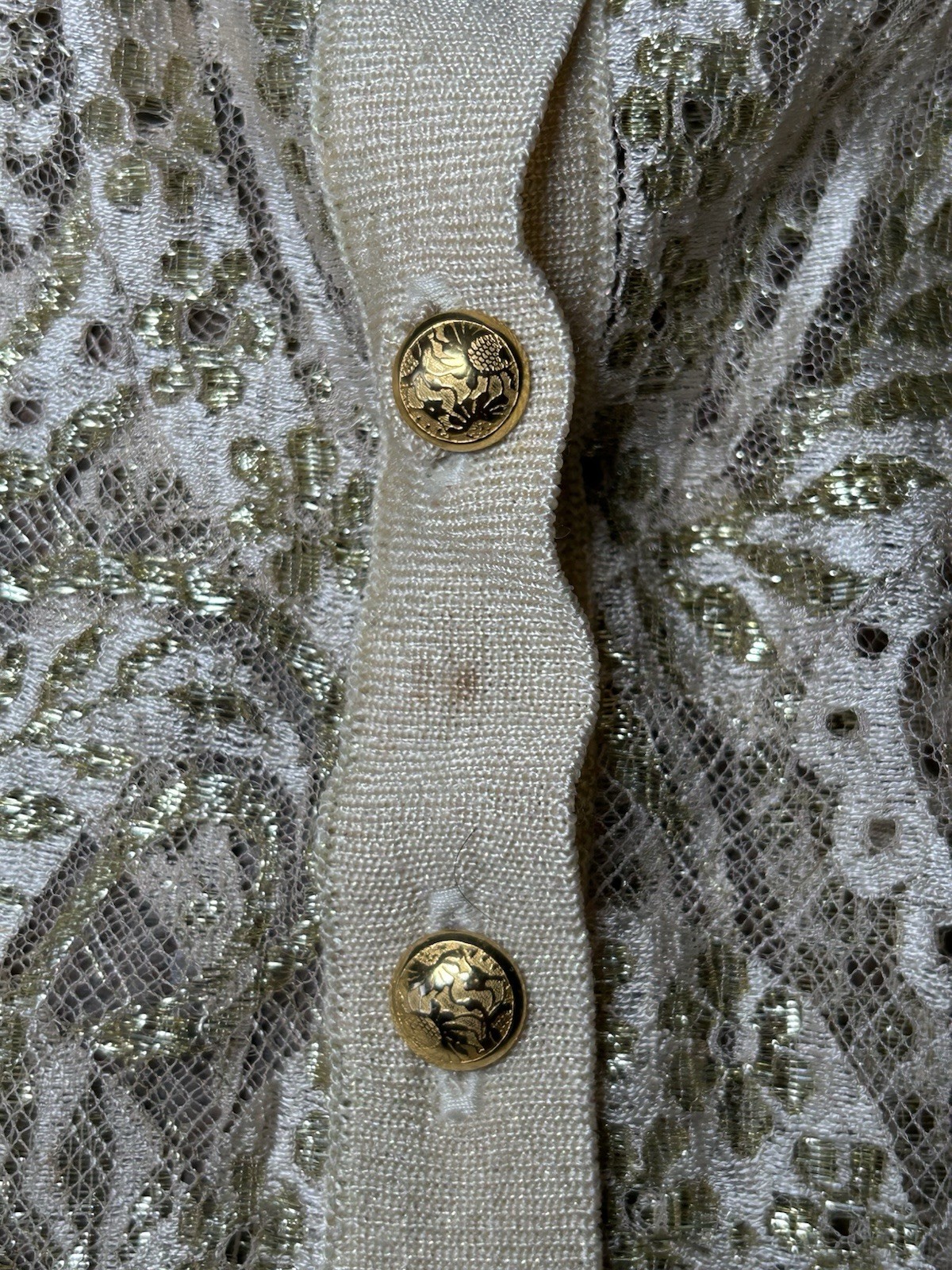 ❌damaged ❌ Escada Gold Lace Blouse Sheer Metallic Vintage Size 40 Designer