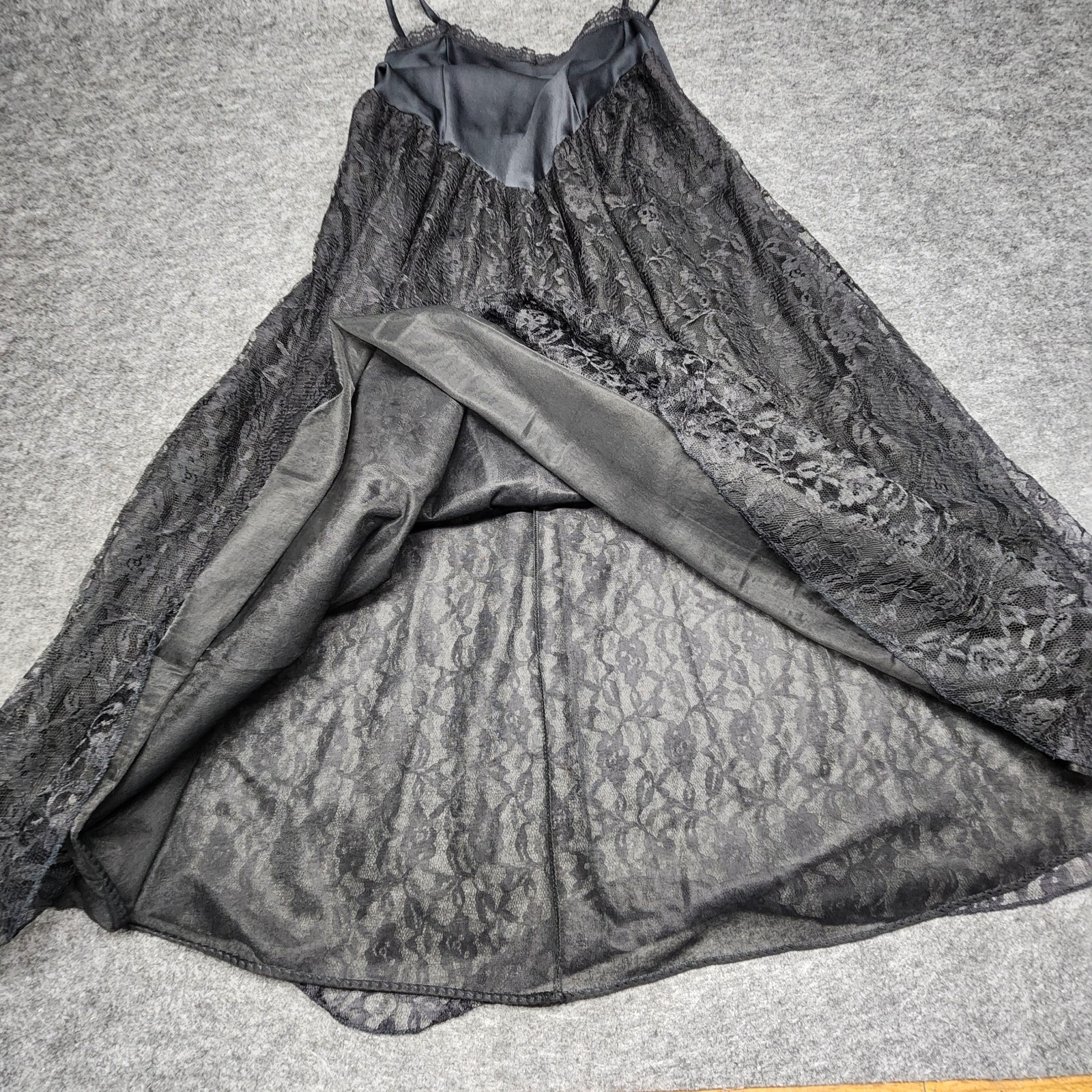 Undercover Wear VTG Nightgown Full Sweep Lace Black Whimsygoth Union Made Small
