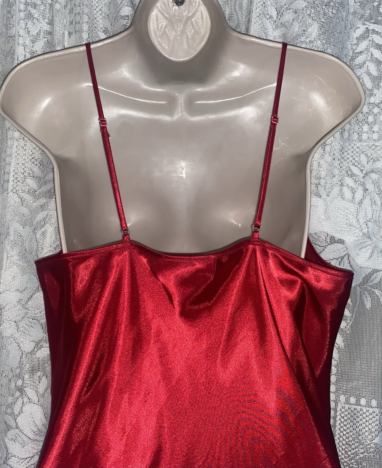 Vtg NWT S M+ CHERRY Red Satin WRAP ILLUSION Babydoll Peignoir Robe Nightgown Set