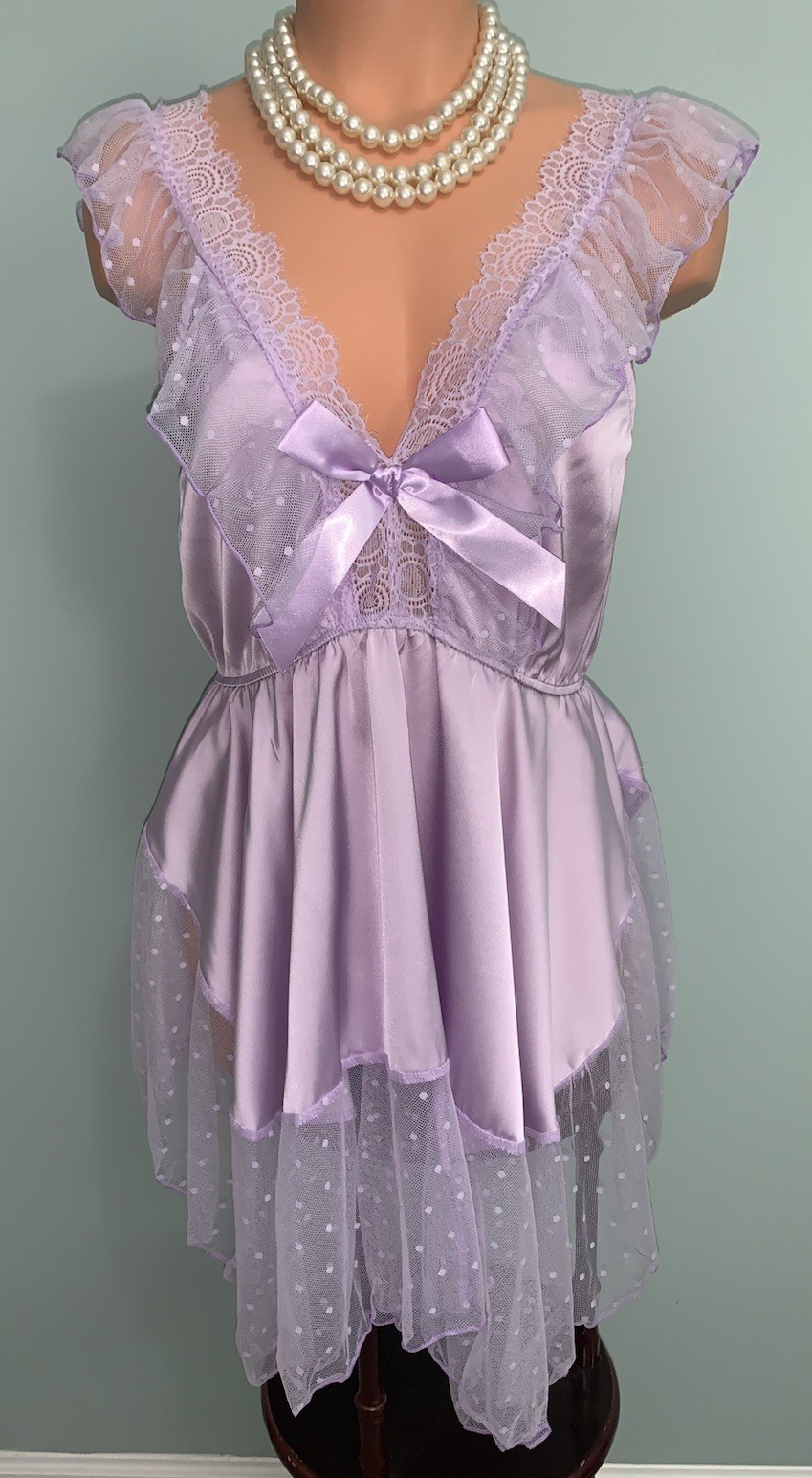 NEW Frilly Glossy satin & Chiffon Babydoll 2X Satin BOW FULL SKIRT Heavenly