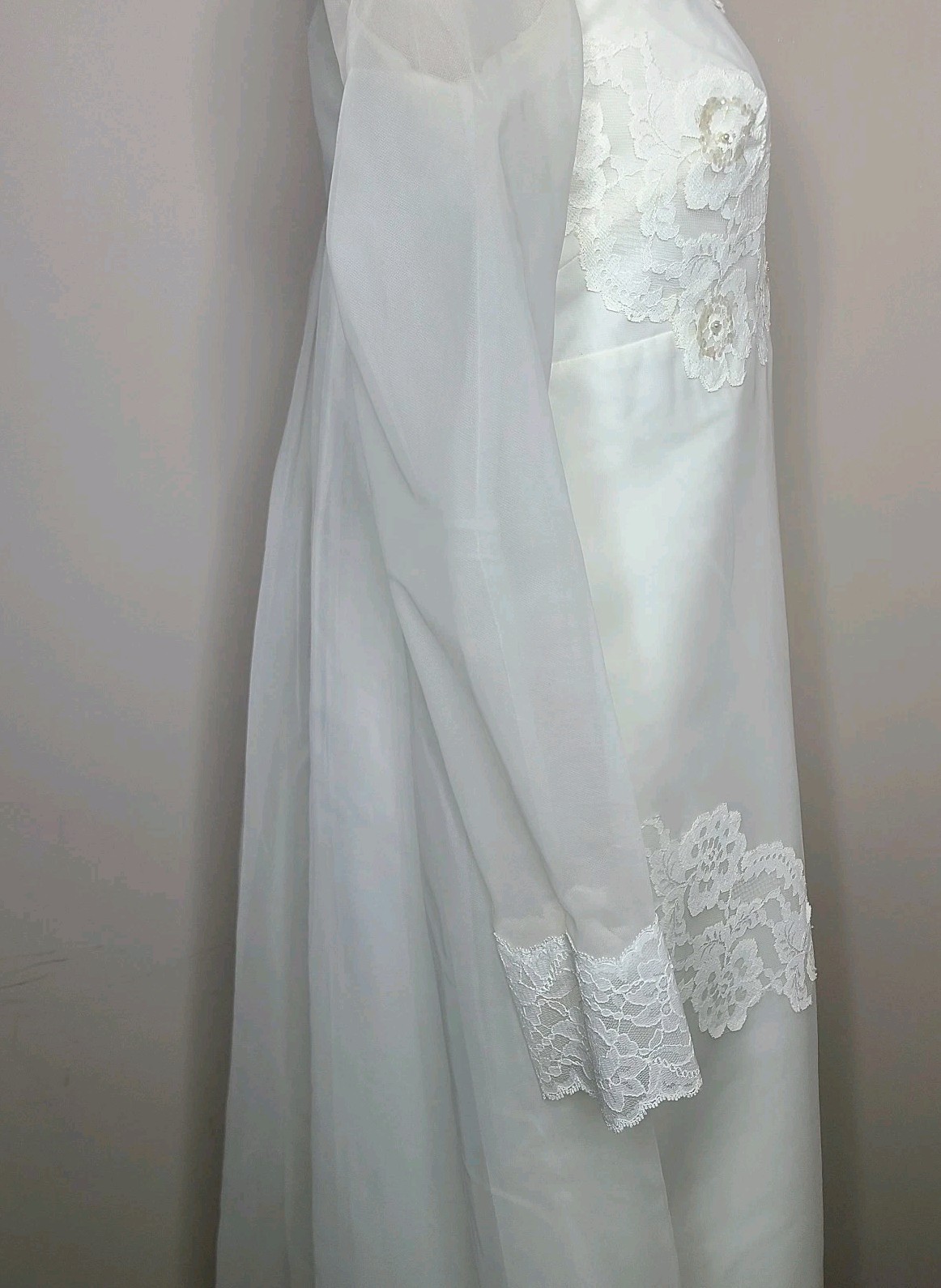 Vintage Union Made 60s Prairie Lace Sequin Empire Waist Wedding Dress Ivory