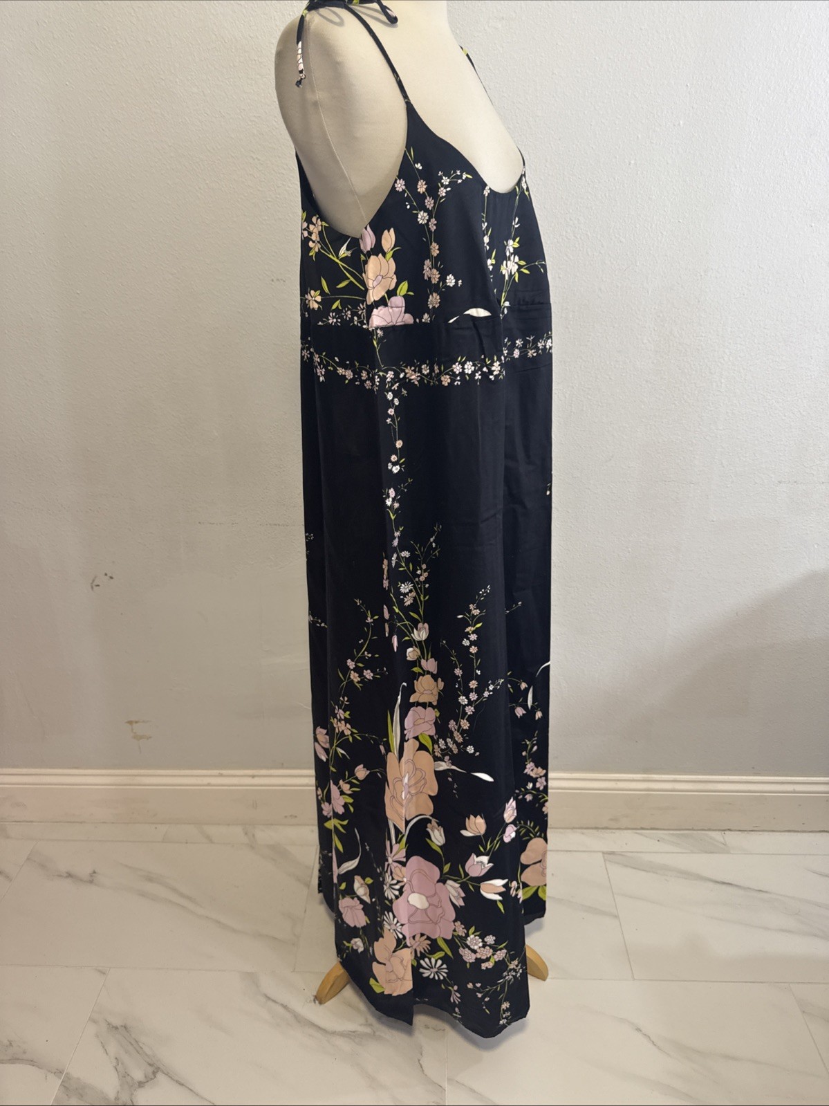 Vtg Dutchess Individually Yours Maxi Dress M Black Floral Babydoll Cottagecore