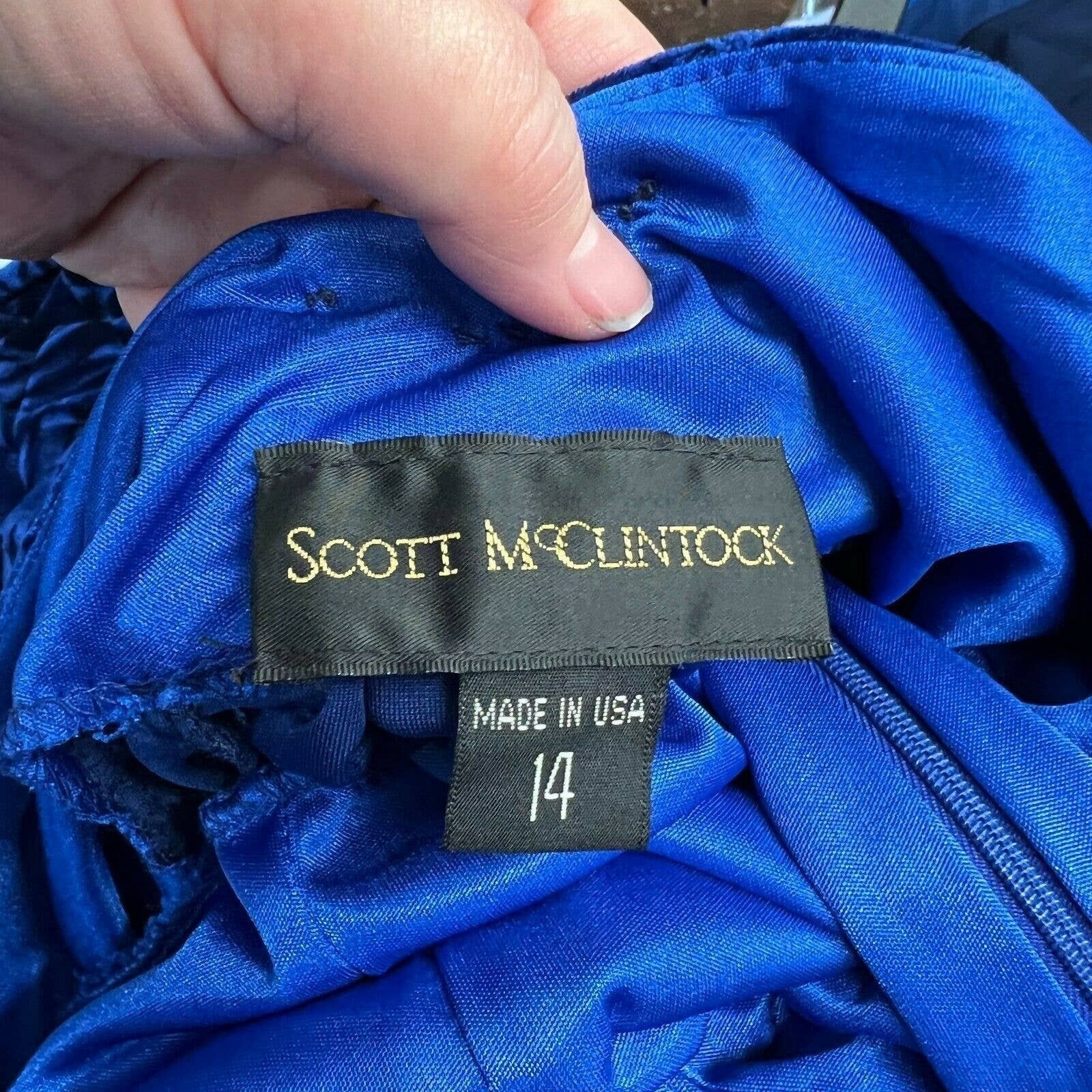 Scott McClintock Dress Women New Velvet Satin Formal Blue Pattern Maxi Open Back