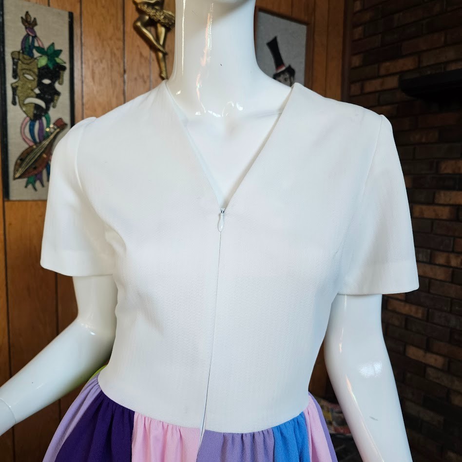 Vtg 70s Hippie Patchwork Rainbow Quilted Skirt Homespun Maxi Zip Front Dress S/M