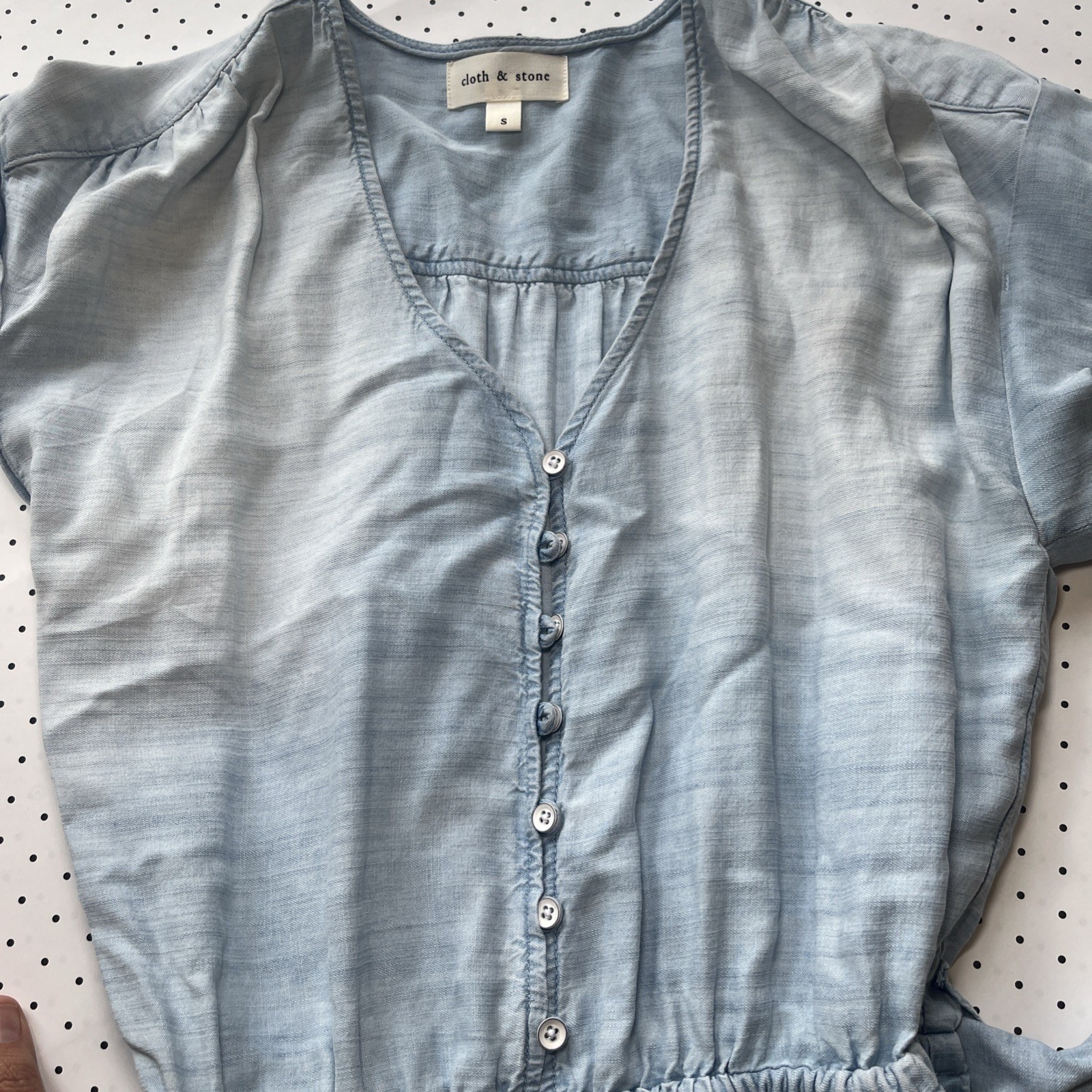 Cloth & Stone Light Wash Chambray Jumpsuit Small Wide Leg Tie Waist Romper