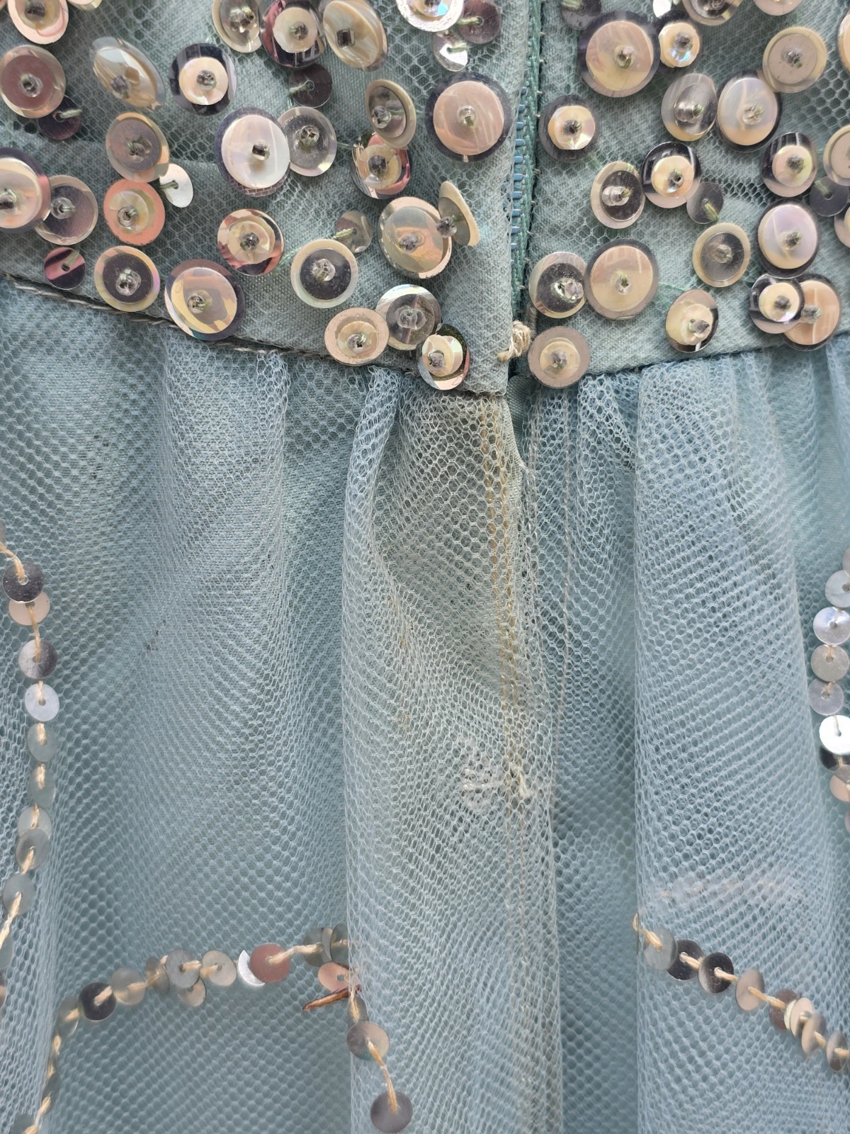 Victoria Royal Ltd. Vintage 60s Beaded Ice Blue Silk Formal Prom Dress size 18