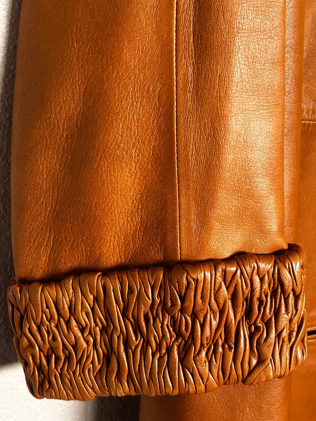 VTG Camel Brown 3/4 Length Sleeve Leather Coat Women&rsquo;s Handcrafted in Spain