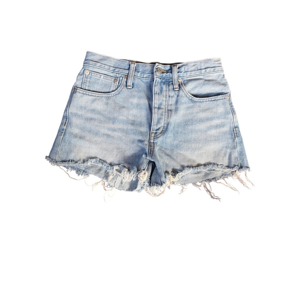 Madewell Relaxed Denim Shorts Light Wash Raw Hem Size 24 Distressed Cut Offs