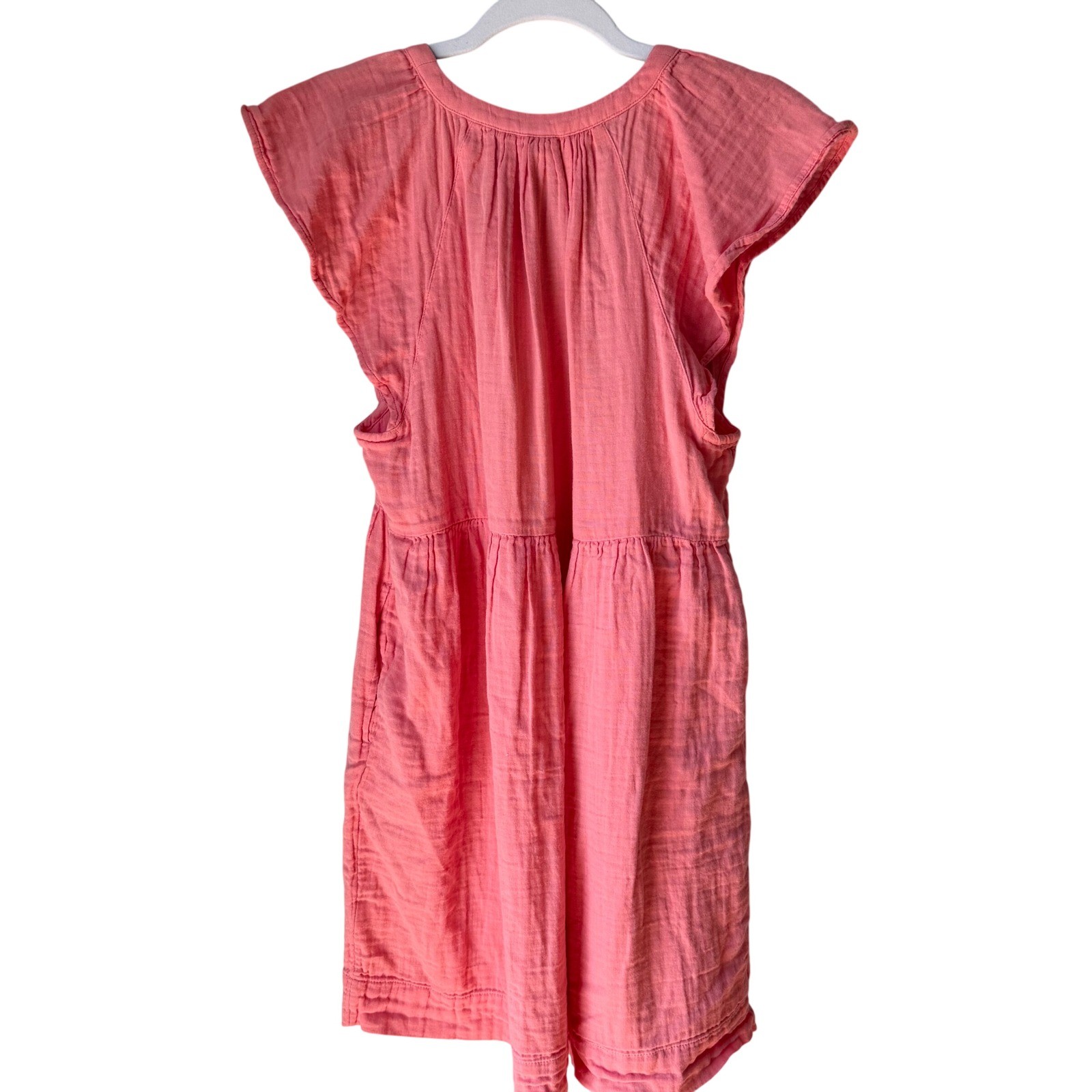 Old Navy Crinkle Gauze Flutter Sleeve Peach Dress V-Neck Tiered Pockets Medium