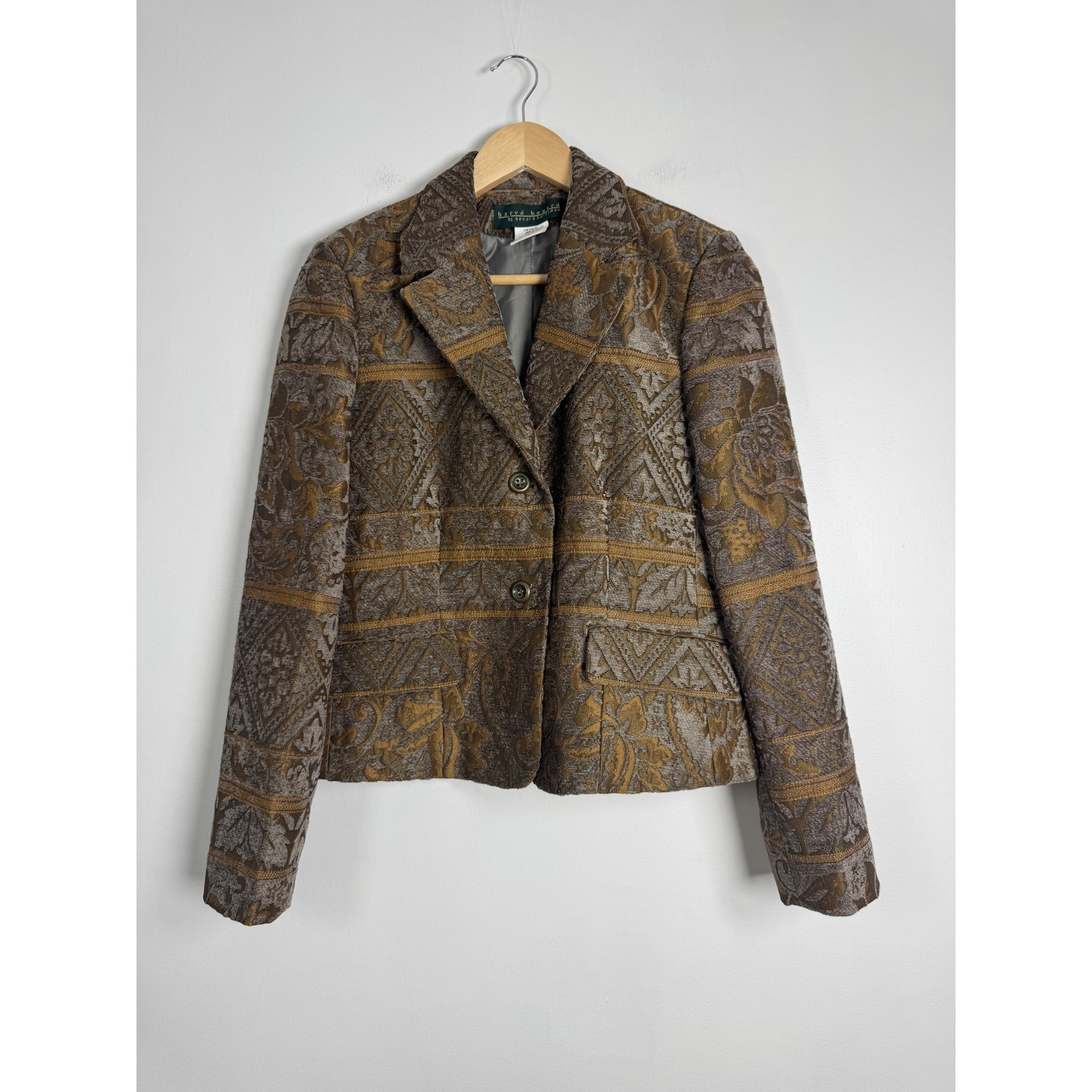 Vintage Harve Benard Womens Size 6 Tapestry Blazer Bronze Gold Damask Jacket