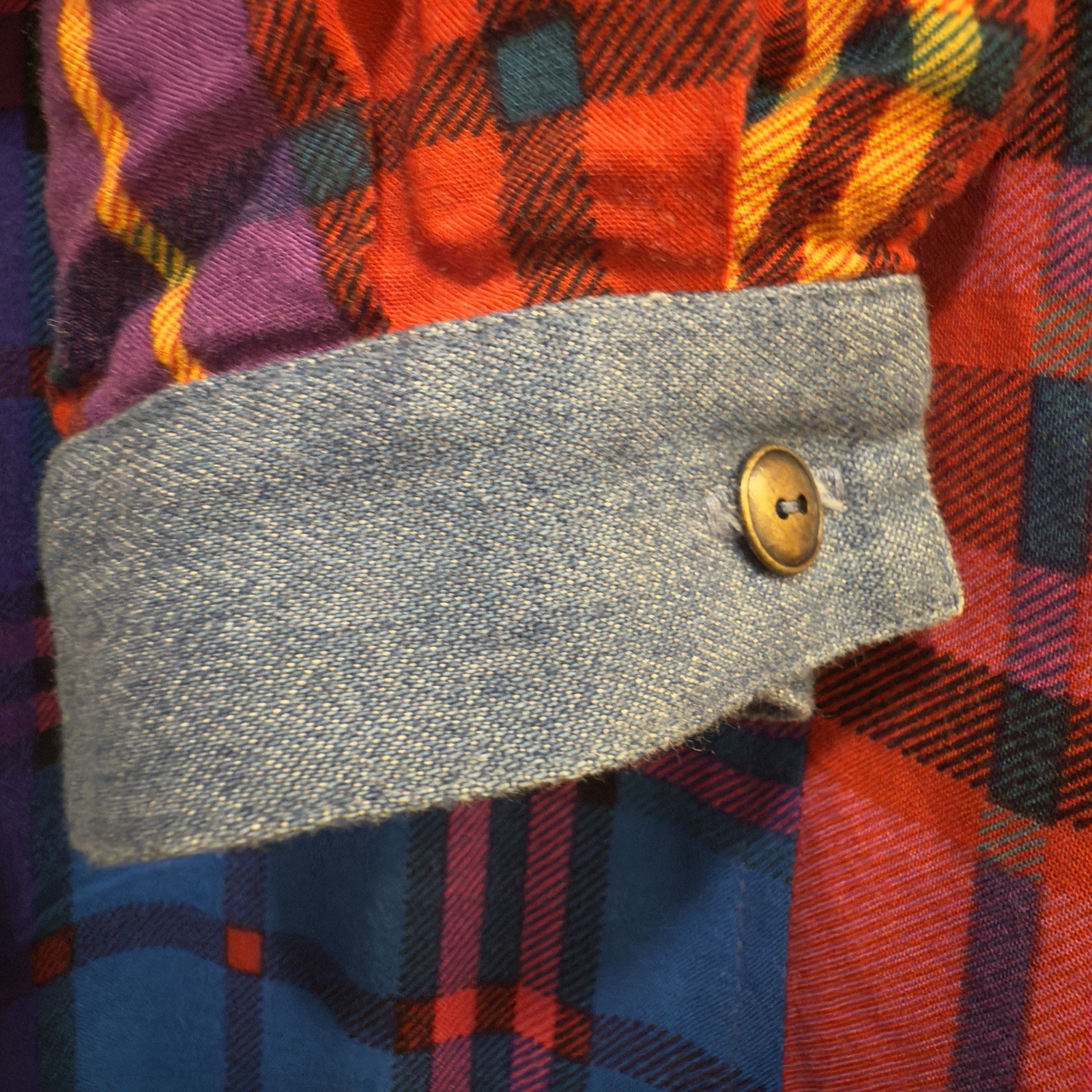 Carole Little Patchwork Shirt Plaid Chambray Button Up Tunic Small 6 Cottage Top