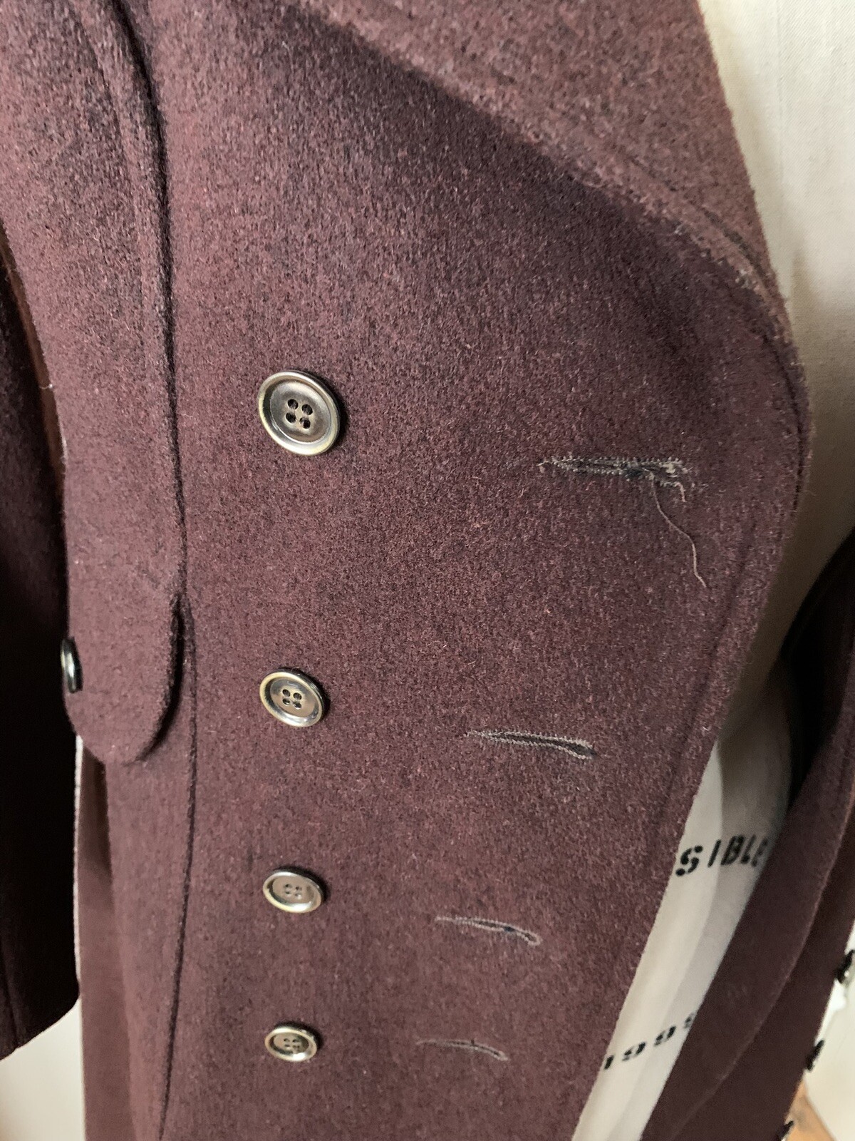 Vintage Womens Wool Double Breasted Long Coat No Size Tag Wine EUC Steam Punk
