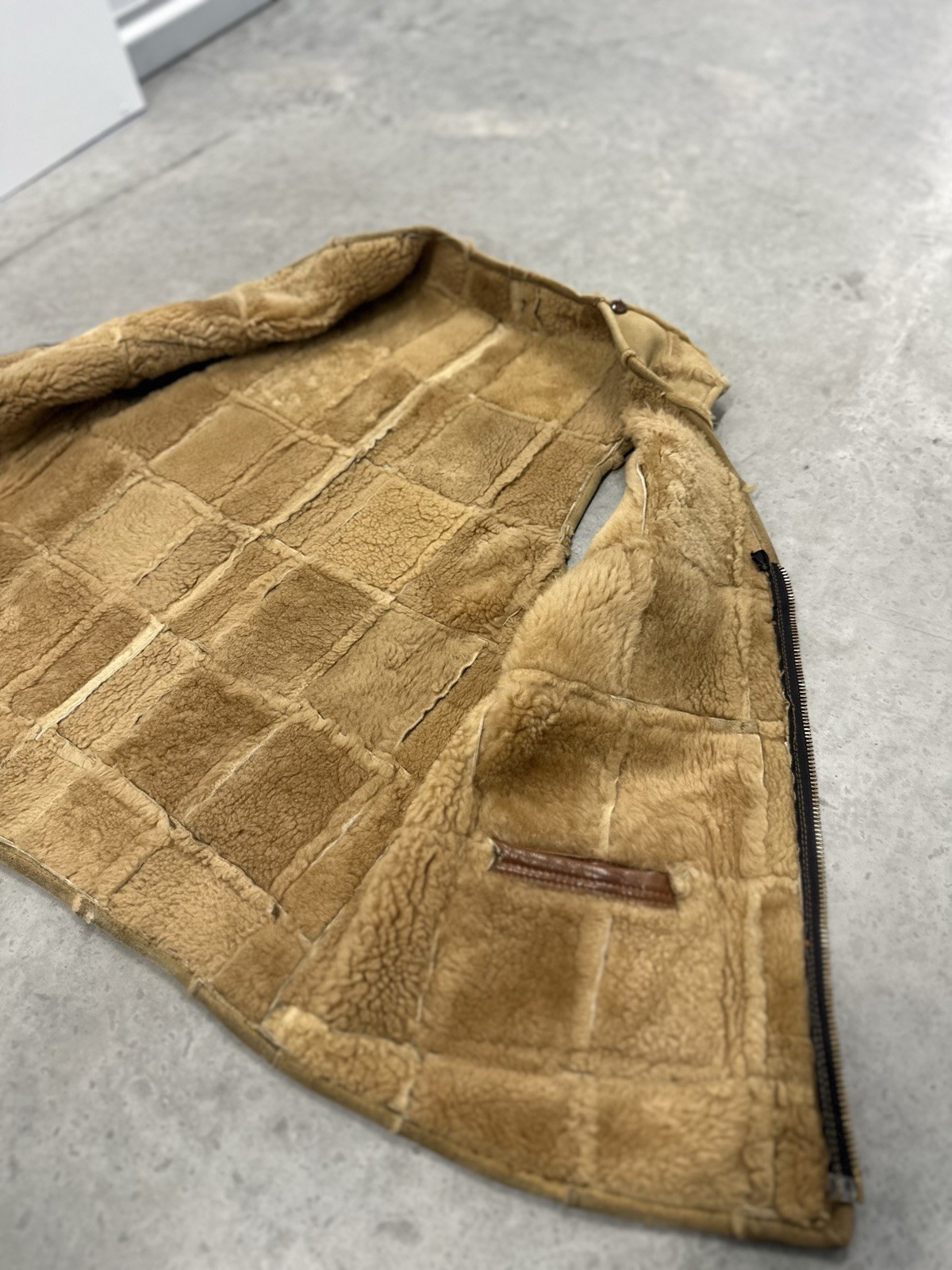 Vintage 60s 70s Shearling Patchwork Vest Talon Zipper Adult 20.5x27in