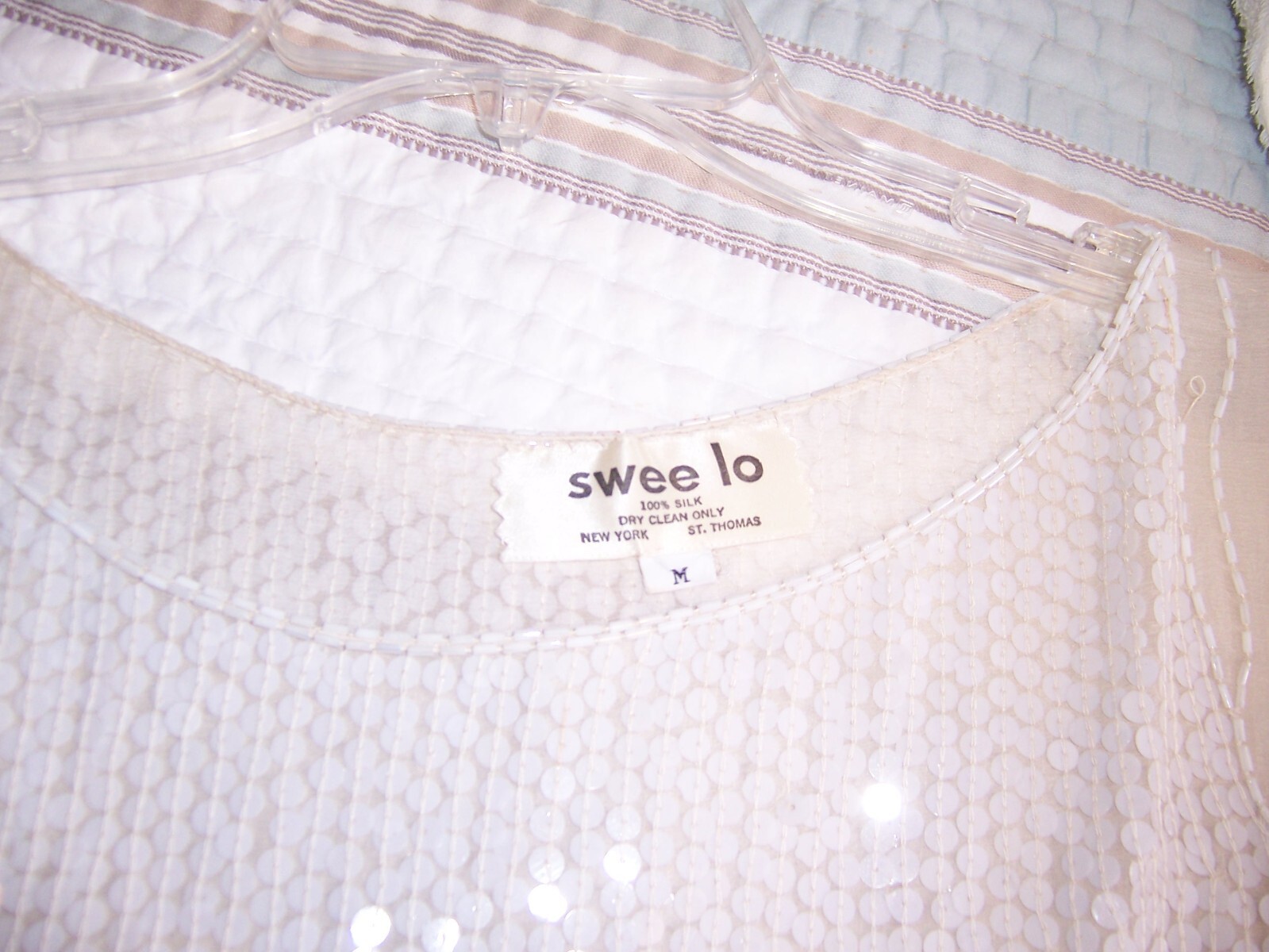 Vintage Swee Lo New York Designer Sequined and Beaded Top Cream Size M