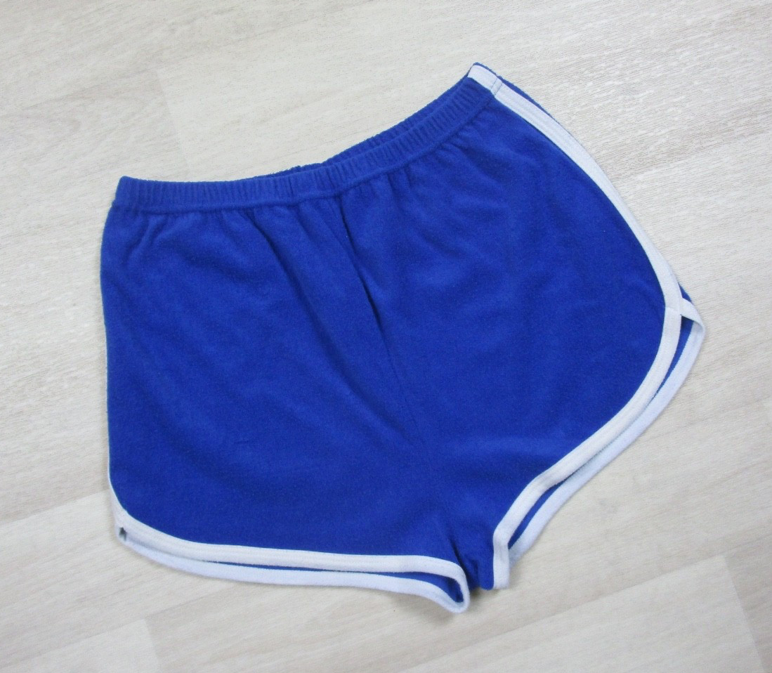 Vintage 70s Terrycloth Hot Pants Shorts Roller Disco Womens (L) Blue Athletic