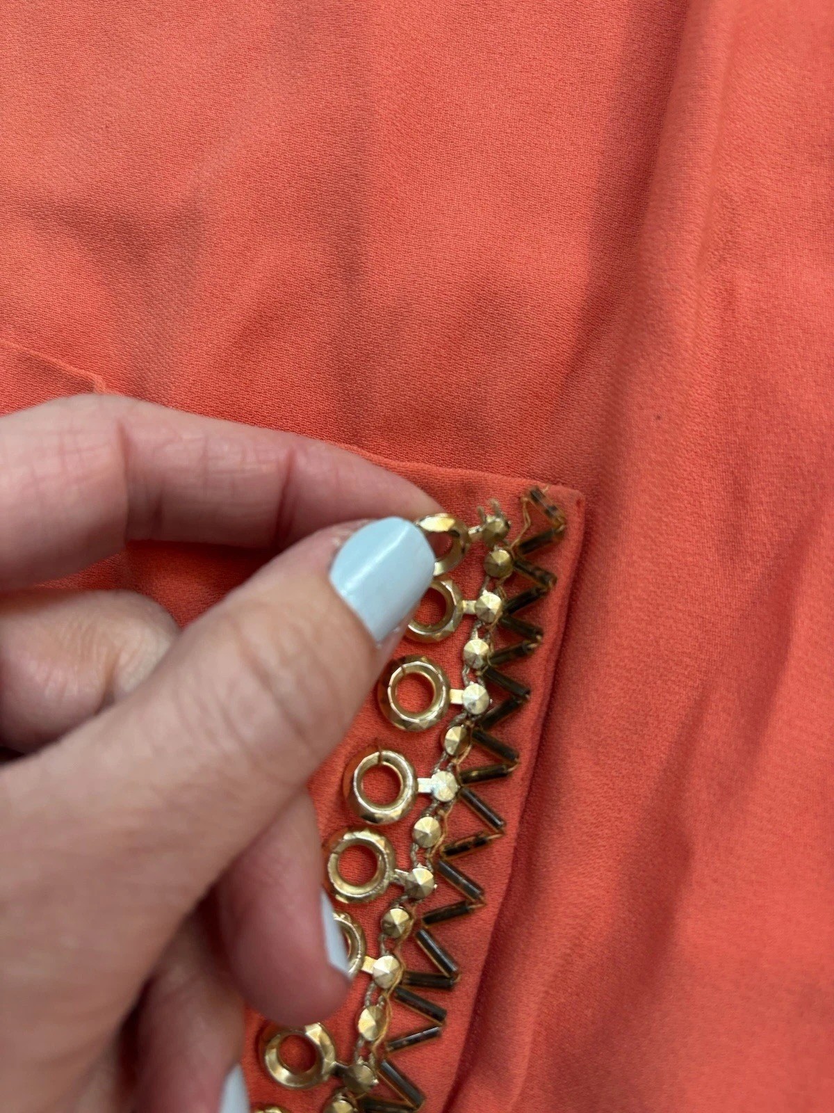 1960s Estelle Allardale Designer Orange Gold Beaded Blouse Retro Small MOD