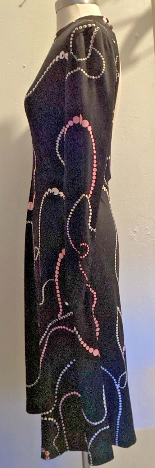 vintage 70&rsquo;s Clovis Ruffin backless disco short necklace print dress sz S