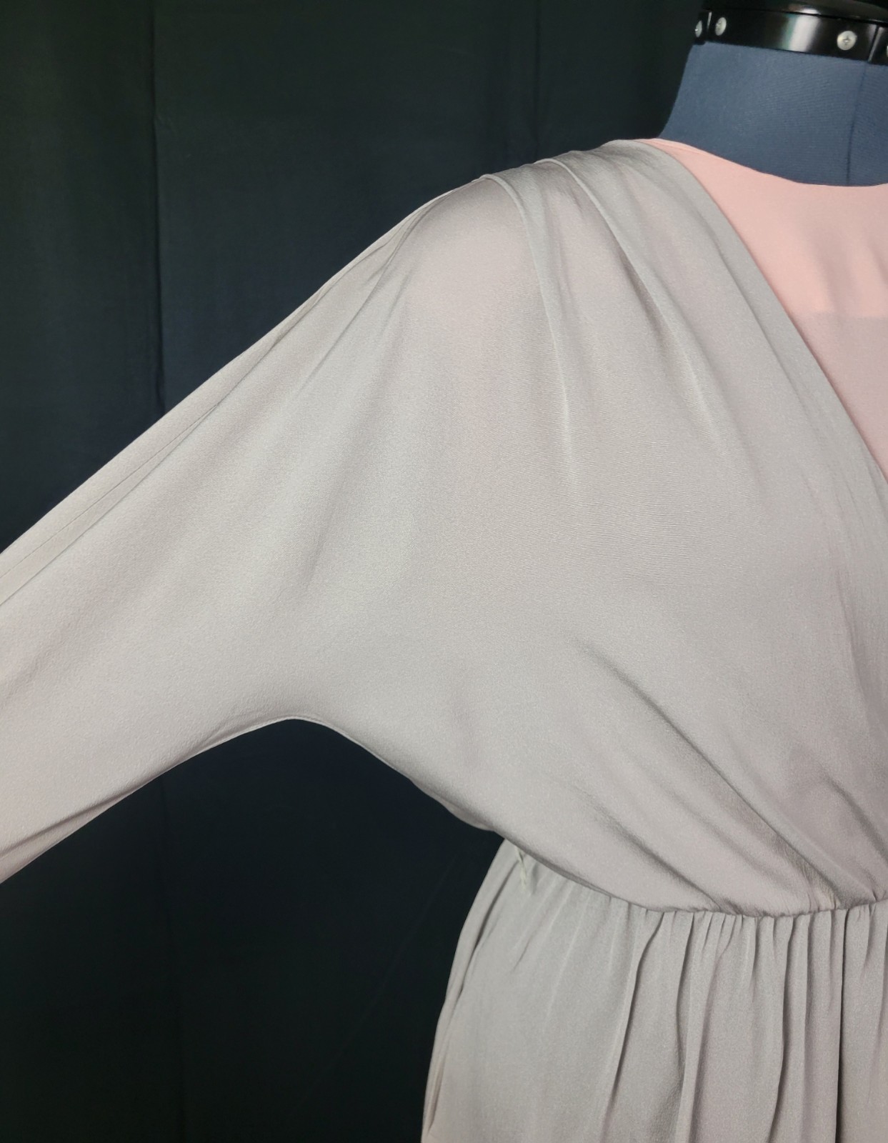 Vintage David Warren Peachy Pink & Grey Blouson Dress w Layered Top Size 10
