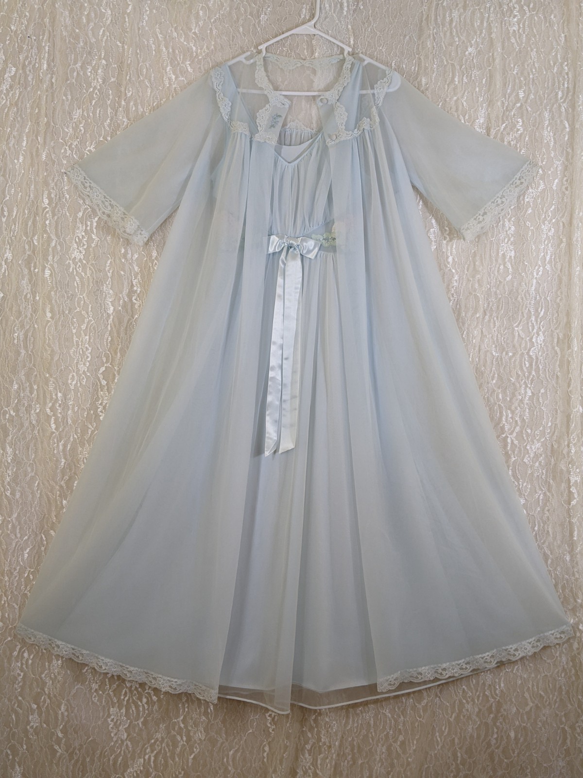 Vintage Shadowline Chiffon Dressing Gown Robe Lingerie Nightgown Blended Set M