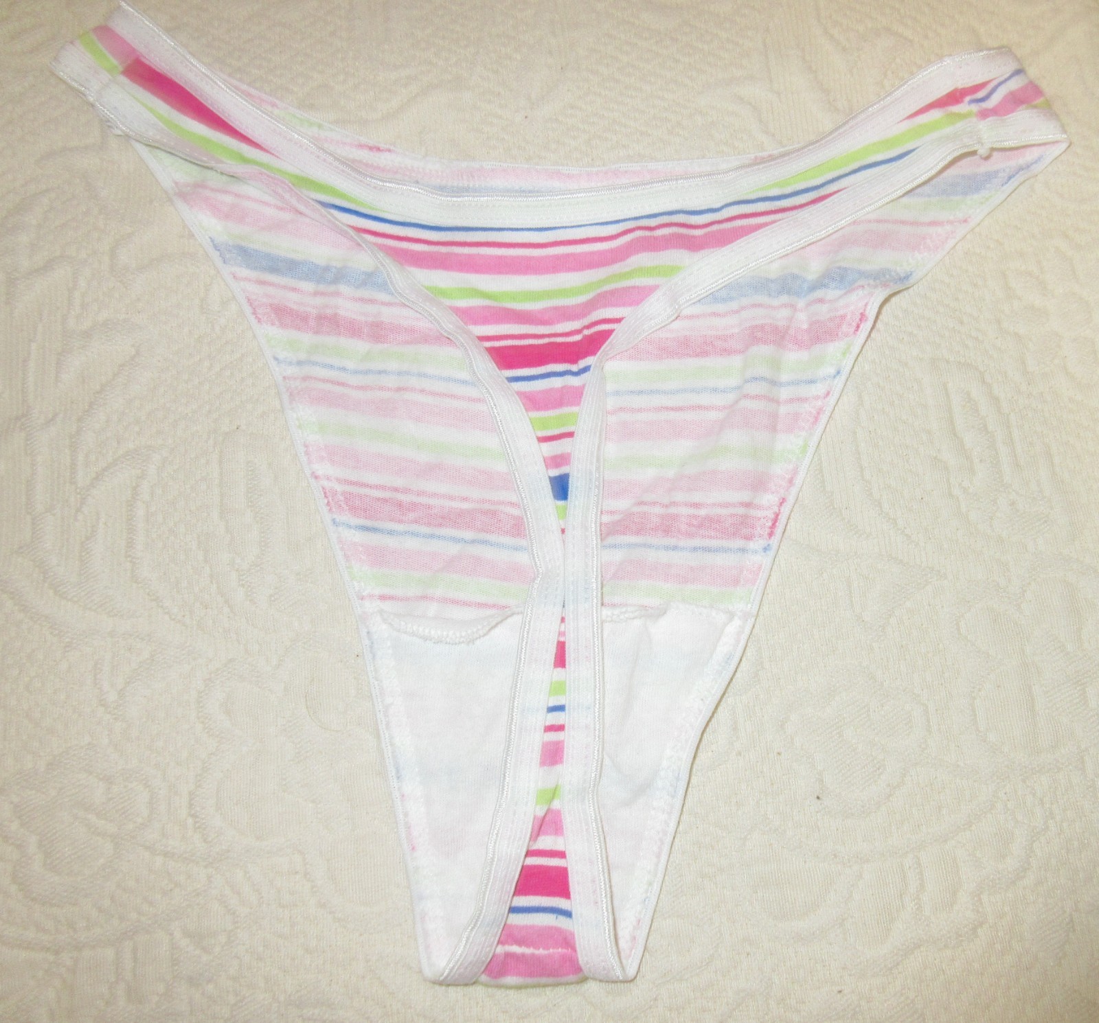 vtg 90&rsquo;s FRUIT of the LOOM COTTON HI CUT THONG BLUE bikini panties sz S/5 lot 2