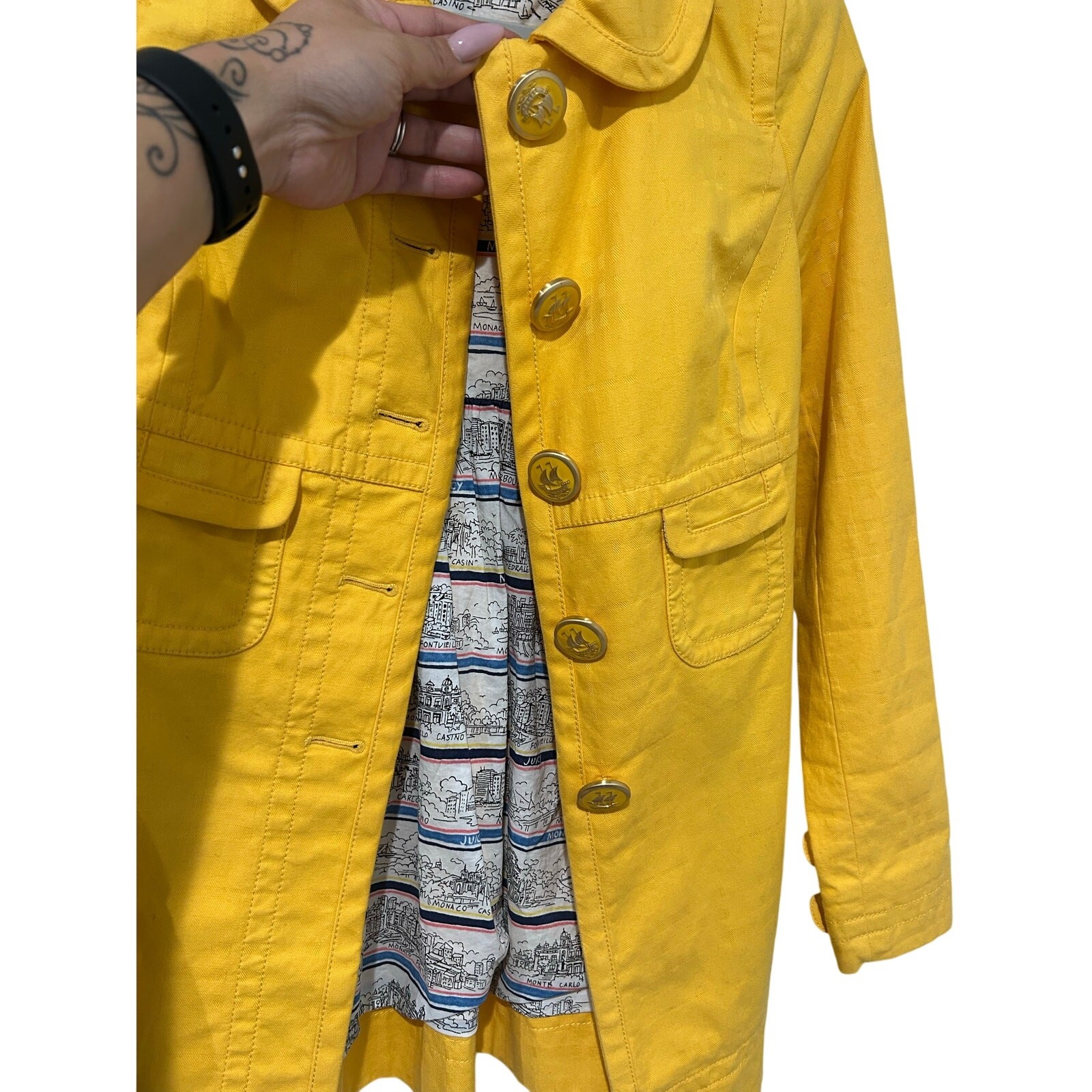 Y2K Authentic True Vintage Juicy Couture Yellow trench coat Monaco map p/small