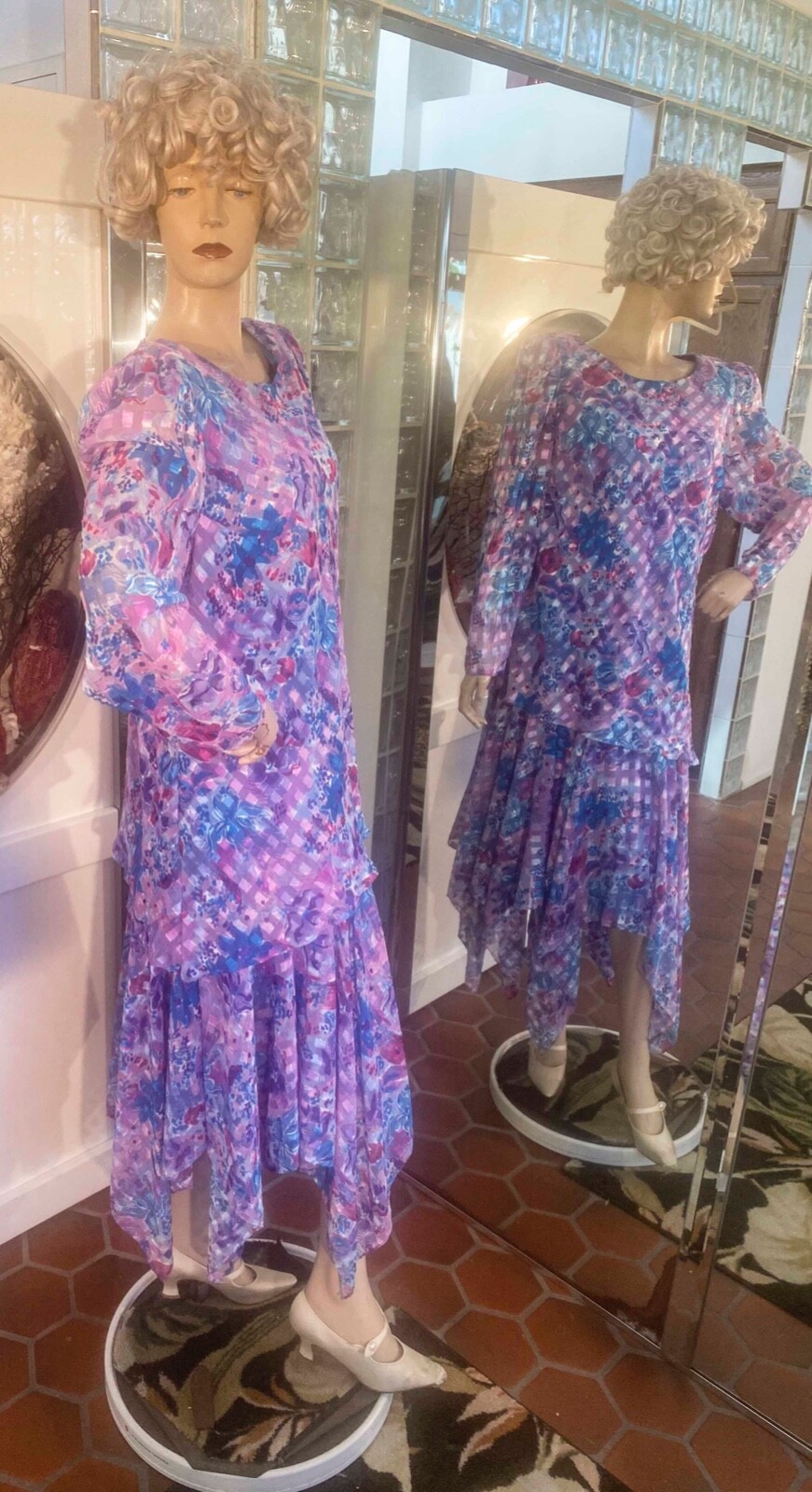 VTG Drop Waist Handkerchief Hem Flapper Gatsby Dress XL PATRA PLUS Multicolor
