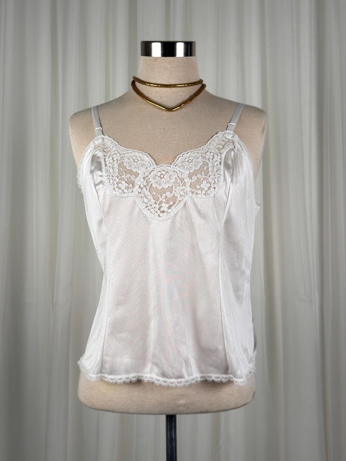 Vintage Adonna white satin and lace camisole size 36