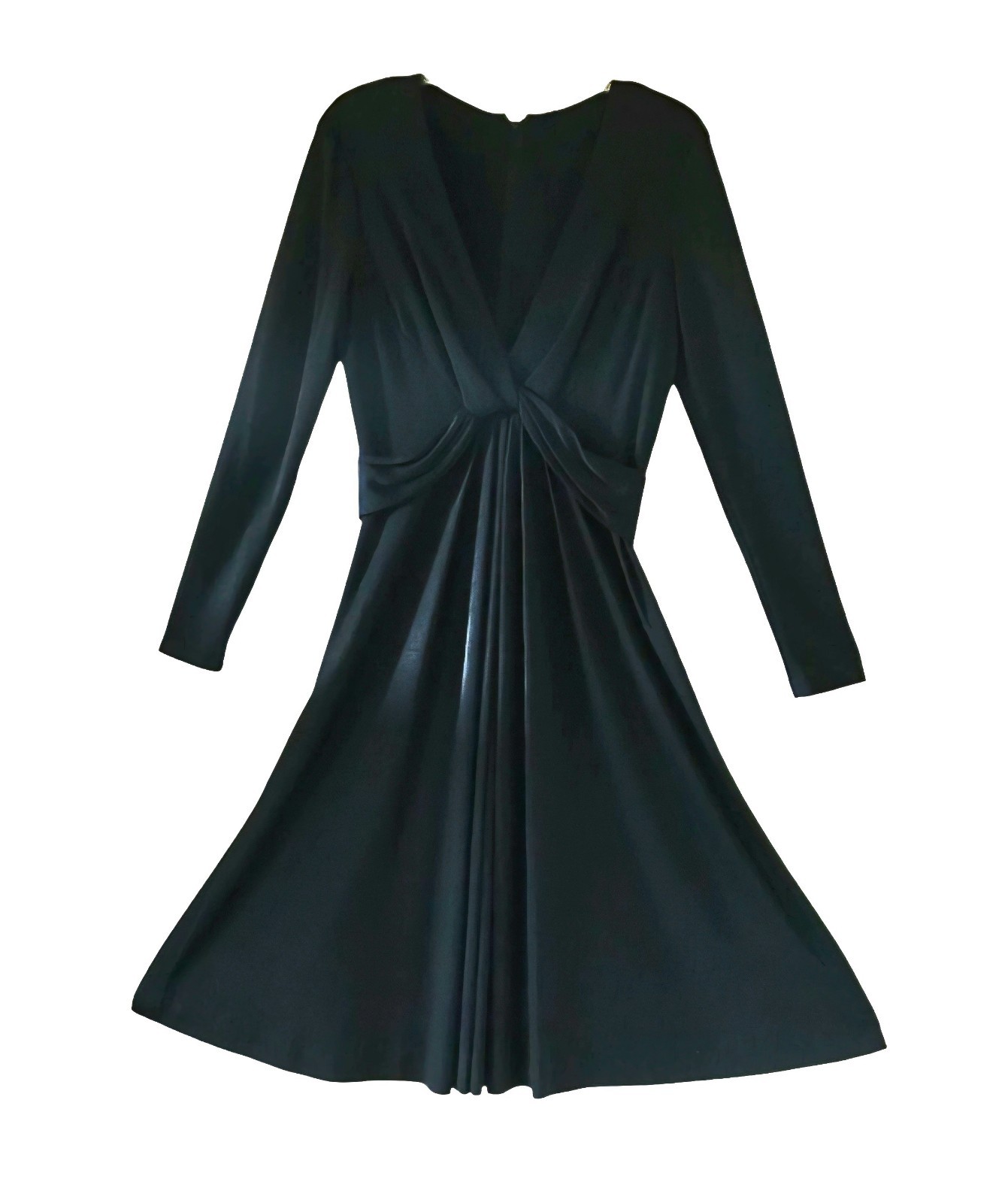 1960s EVA GABOR BY ESTEVEZ Long Sleeve Elegant Drape V Neck Evening Gown Sz 14