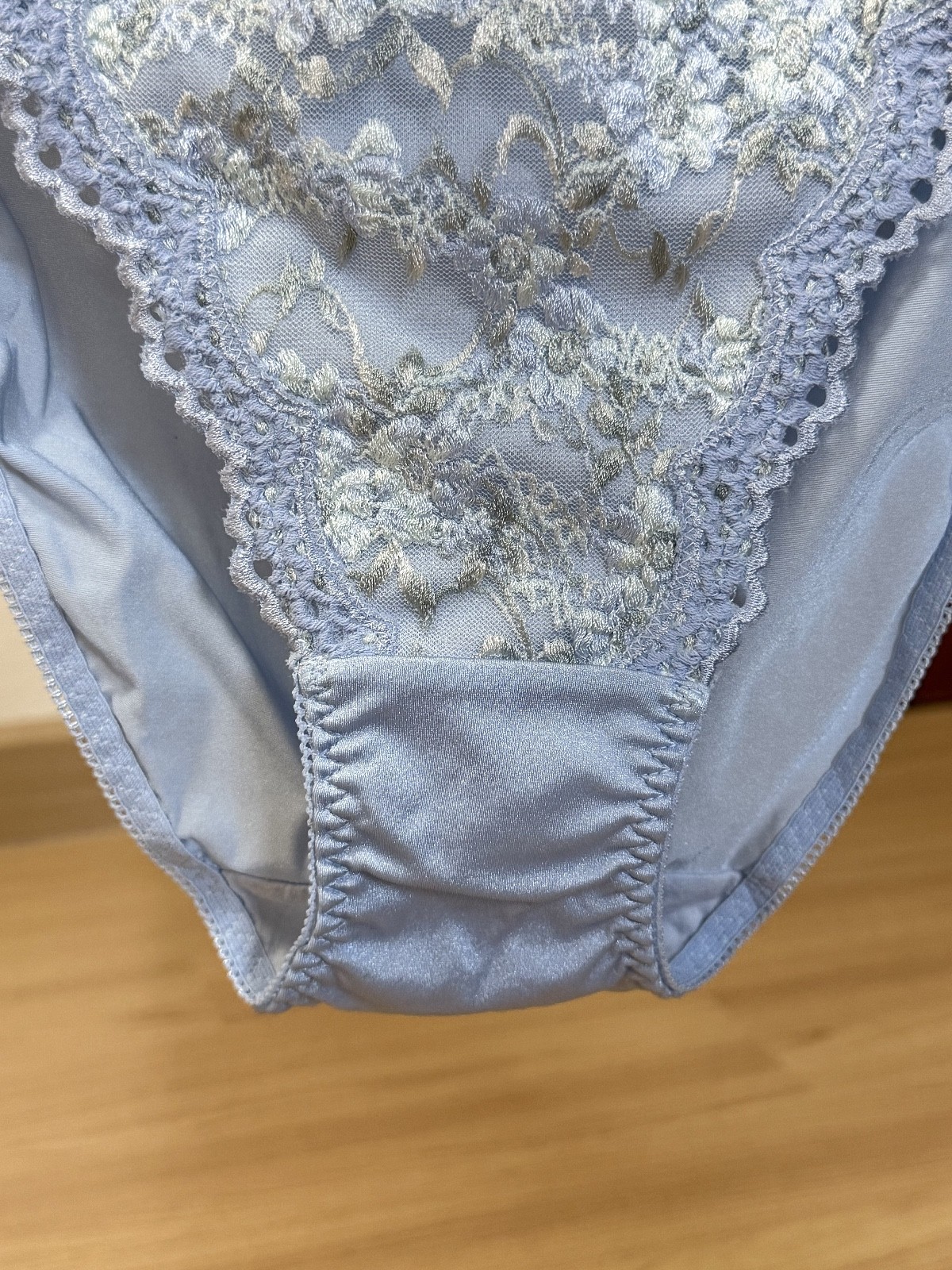 Vintage Powder Blue Nylon Panties High Waist Sissy Bikini Silky Lace Brief Sz.5