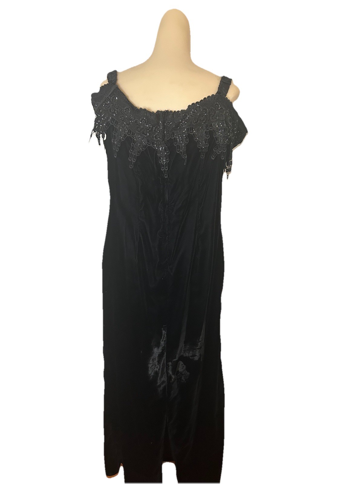 VTG Loralie 80s 90s Evening Gown Dress Beaded Sequin Lace Velvet Goth Black 16