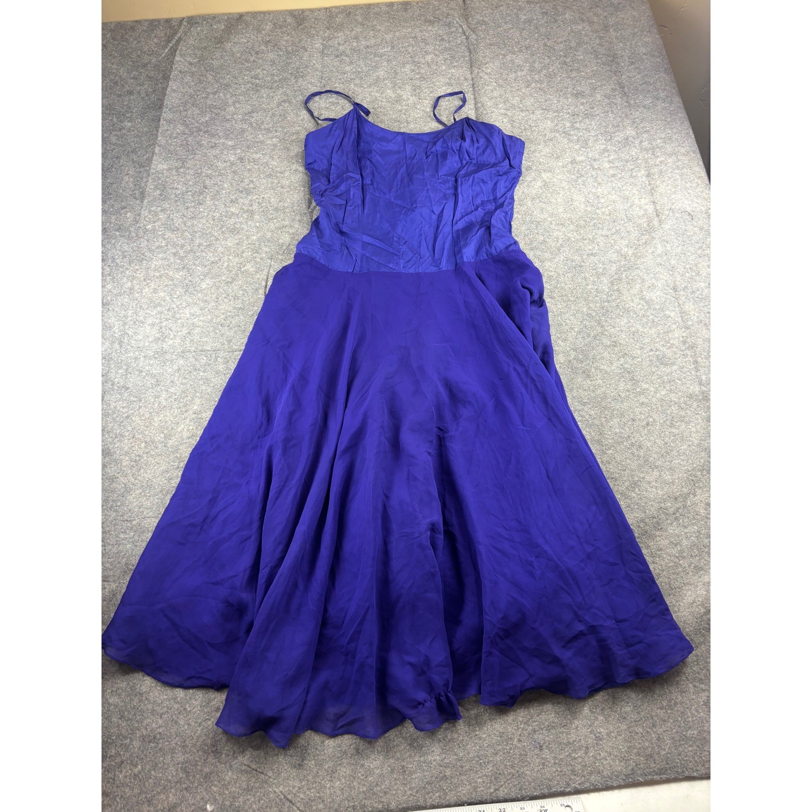 VTG Linda Lundstrom Silk Midi Dress Royal Blue Spaghetti Strap Chiffon Womens 10