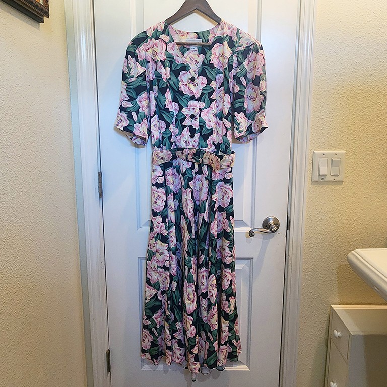 Vintage 80&rsquo;s ED Michaels Black Floral Belted Dress in Size 9/10
