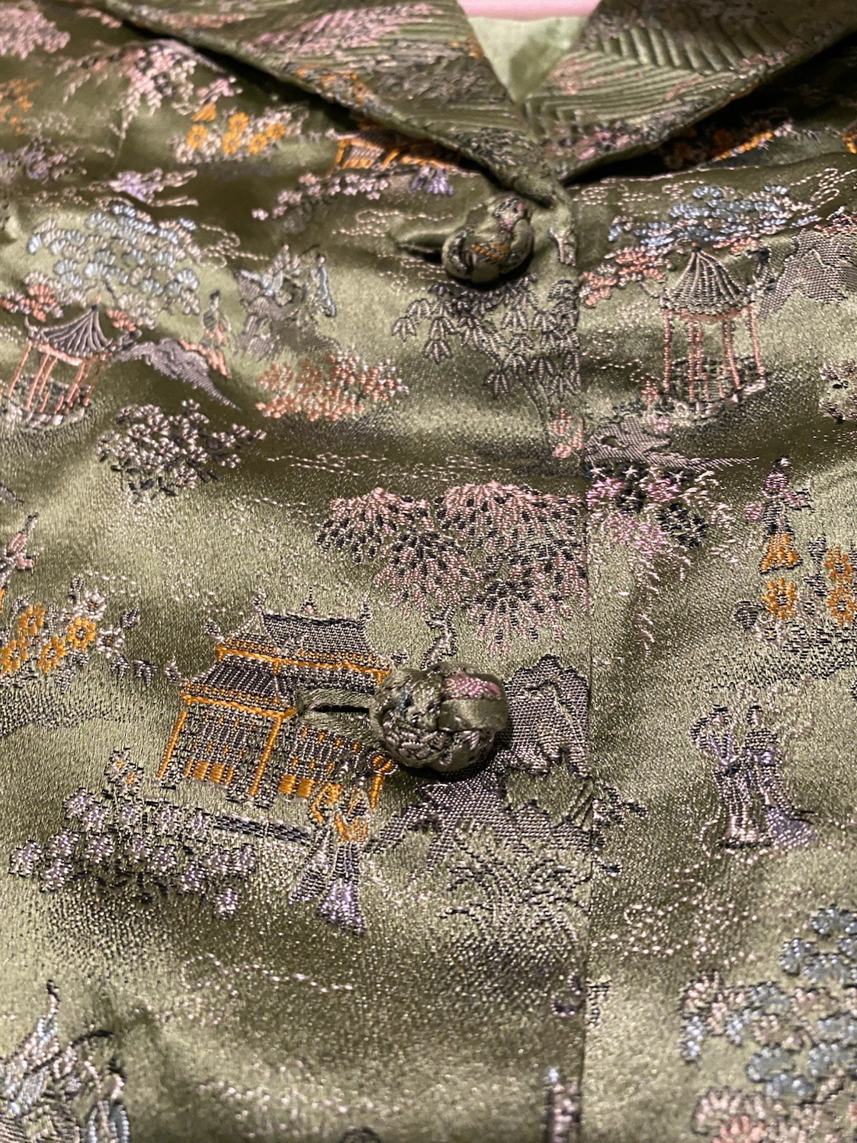 VTG Embroider Estat Regency Brocade Blazer Detail Puff Sleeve XS Oriental Design