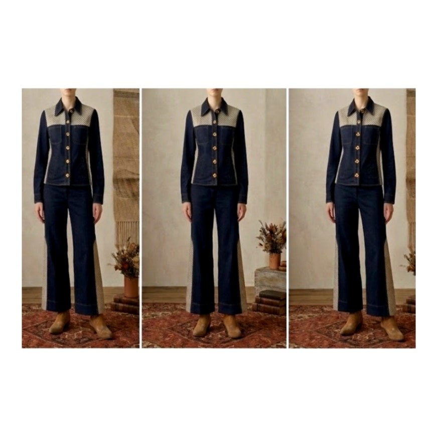 Vintage 70s Roncelli Blue Embossed Bell Bottom Set 13/14 Western Festival 1970s