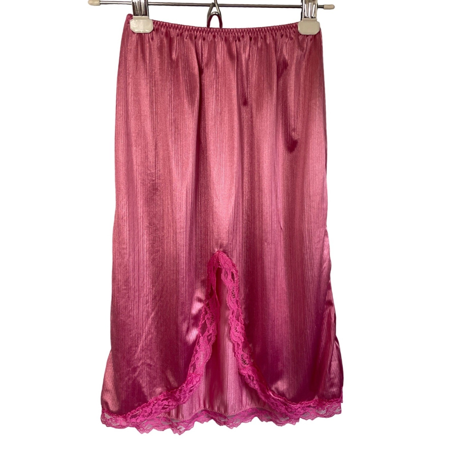 Vintage De Luxe Fashions Magenta Pink Pleated Lace Trim Half Slip Skirt USA S