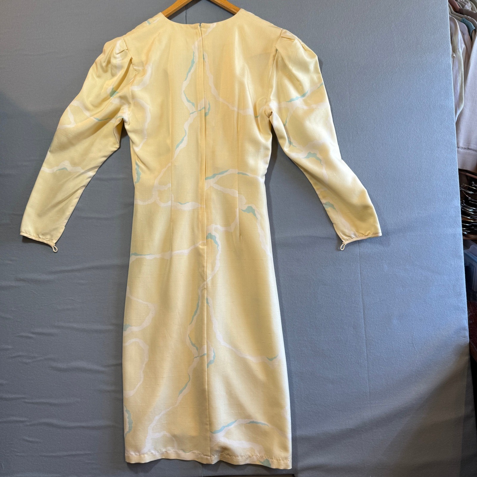 Joanie Char Collections Vintage 100% Silk Yellow Abstract Print Midi Dress Sz 8