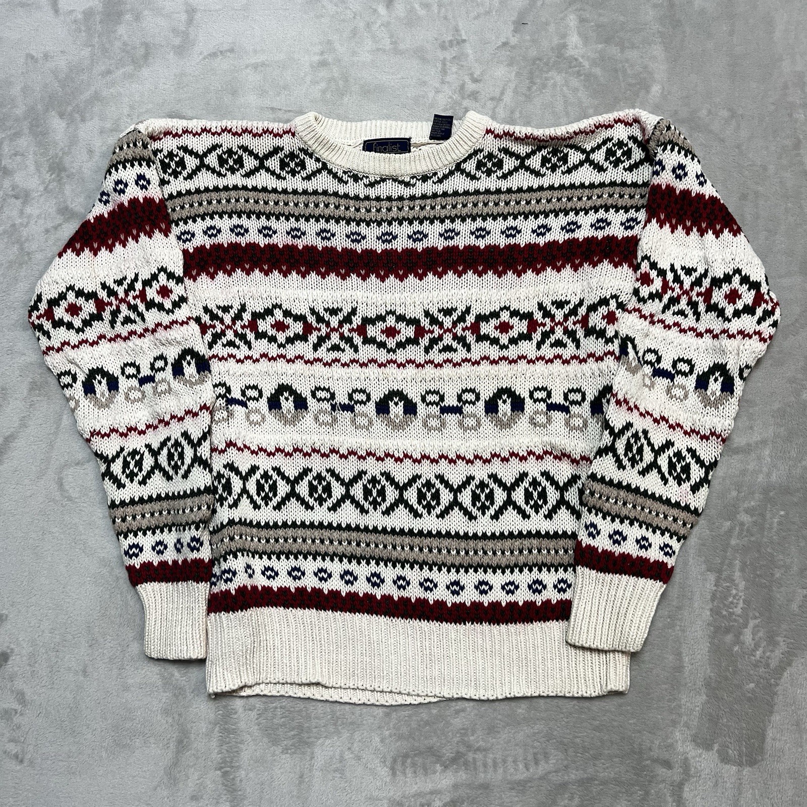 VTG 80s Finalist Womens Size L Heavy Knit Multicolor Cottage Core Aztec Sweater