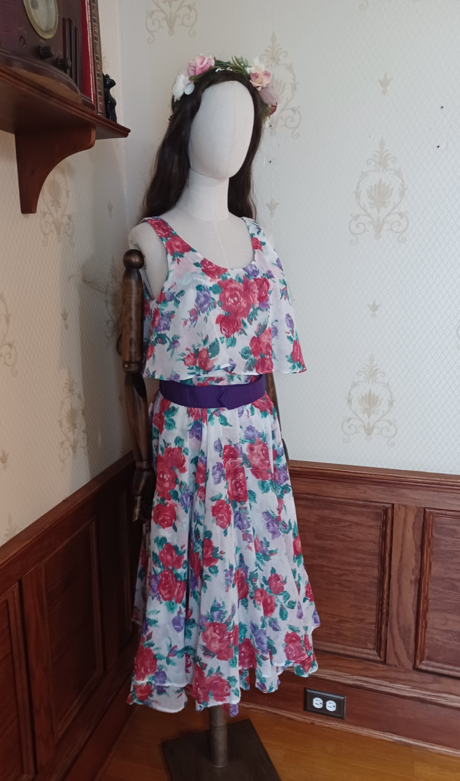 Vintage 1980s L. Rothschild Floral Print Tiered Cottagecore Prairie Tea Dress