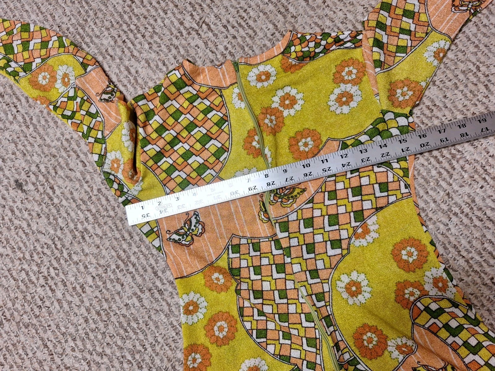 Vintage 60s 70s Psychedelic Flower Floral Butterfly Art Dress MOD Hippie Hippy
