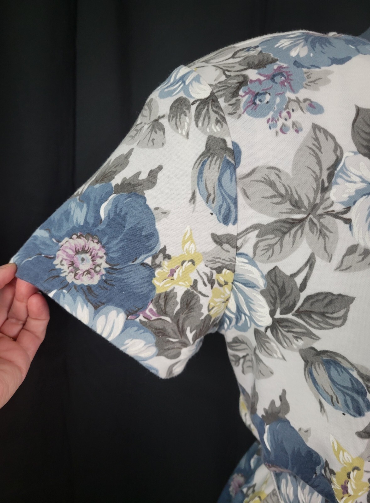 Vtg Stuart Alan Petites White/Blue/Purple Floral Blouson Knit Dress Size 8P