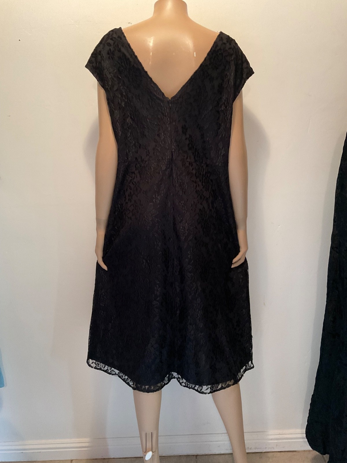 Vintage 1980s Sleeveless Black Satin & Lace Dress Plus Size 18