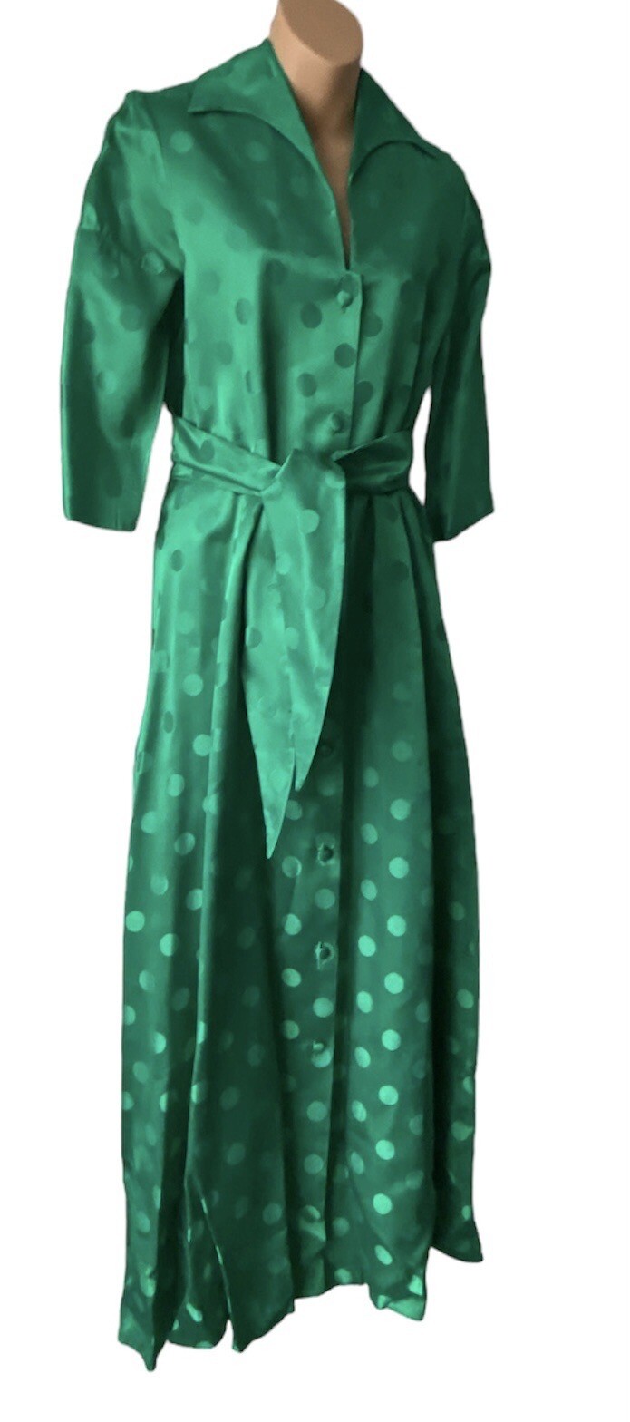 By PEER Dress Vintage 50&rsquo;s Hollywood Glamour Film Noir Robe Green Satin SZ 12