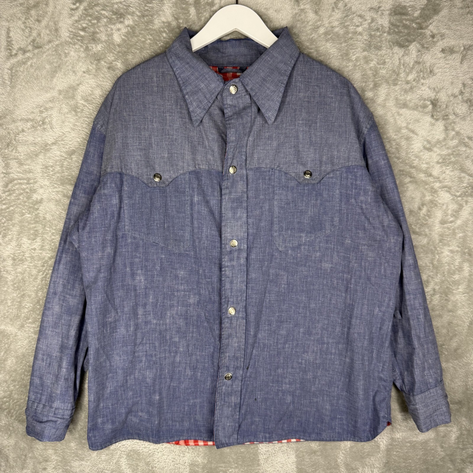Vtg 70s Obermeyer Shirt Womens XL Chambray Western Lined Heavy Shacket USA Snap