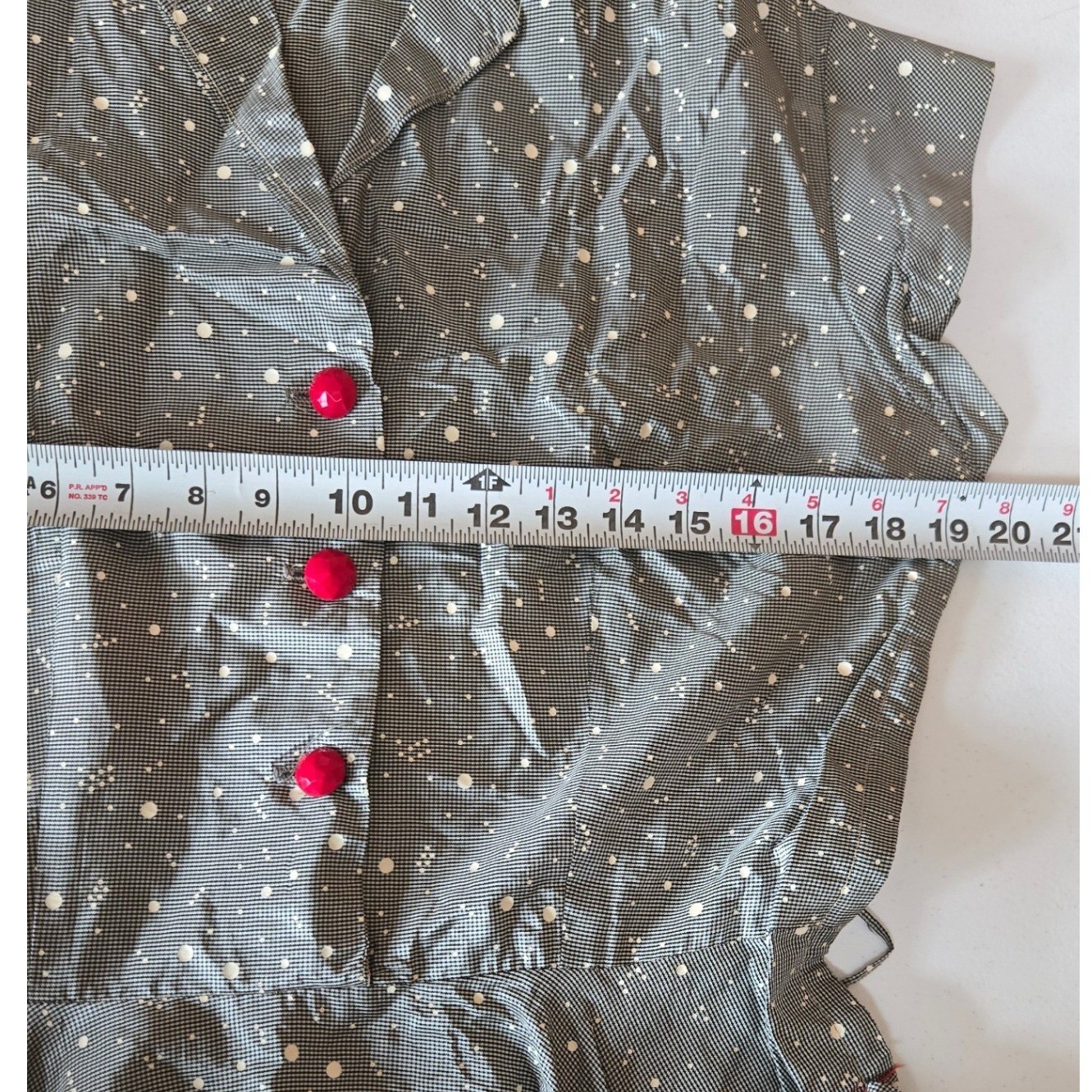 Vintage 50s Grey Atomic Splatter Dot Cotton Dress Red Lined Pockets Rockabilly