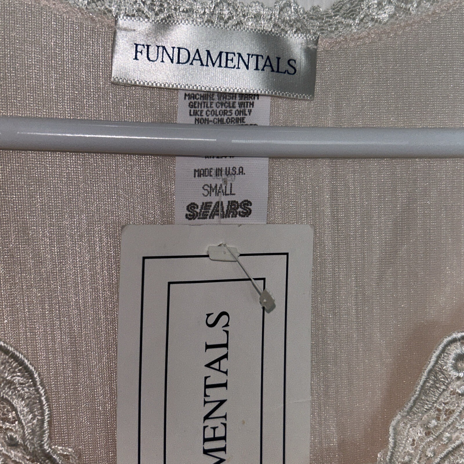 Sears Small NEW Fundamentals Thin Nylon Light Peach Flower/Lace, Nightgown, NWT